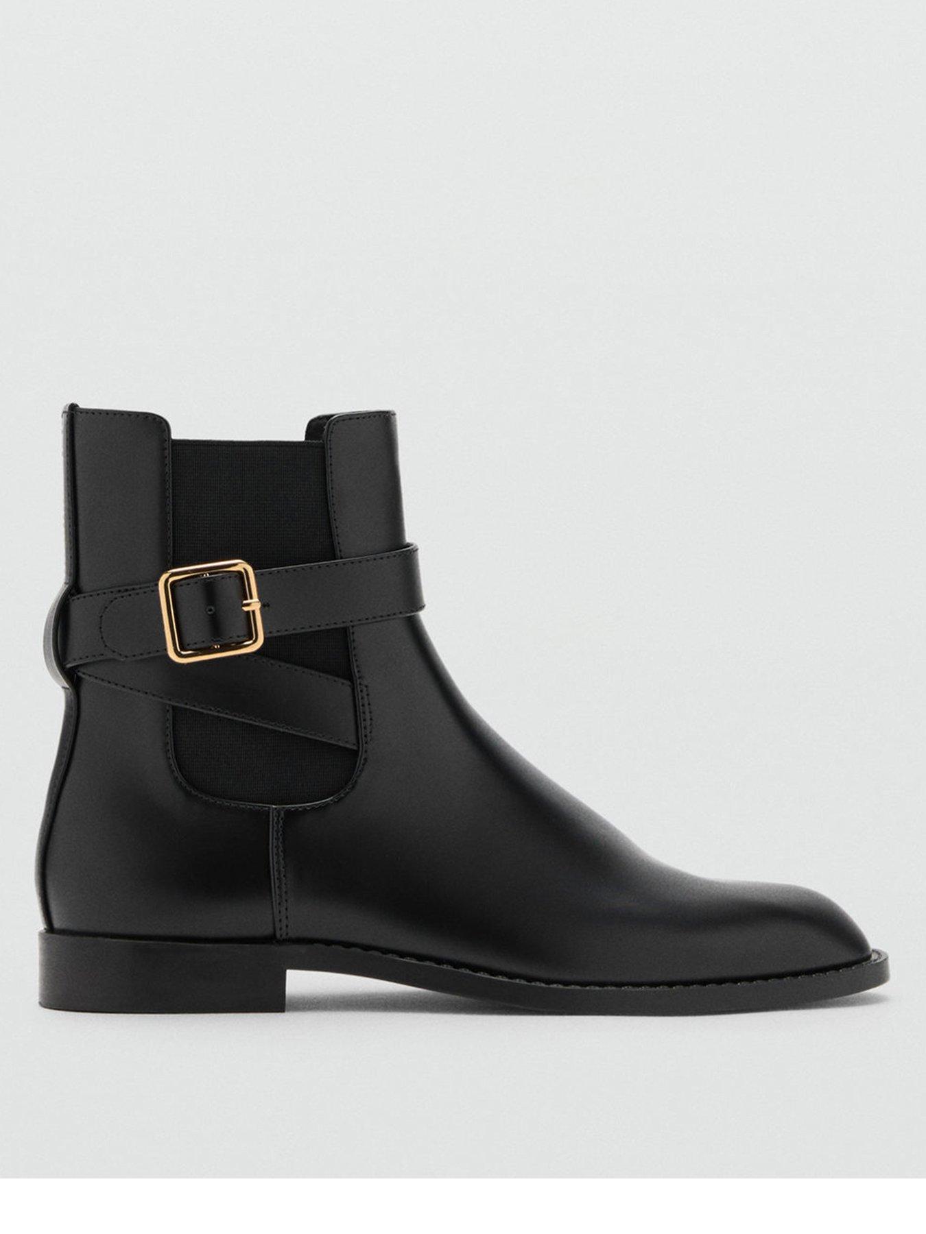 Mango Ankle Boots With Elastic Panel And Buckle - Black