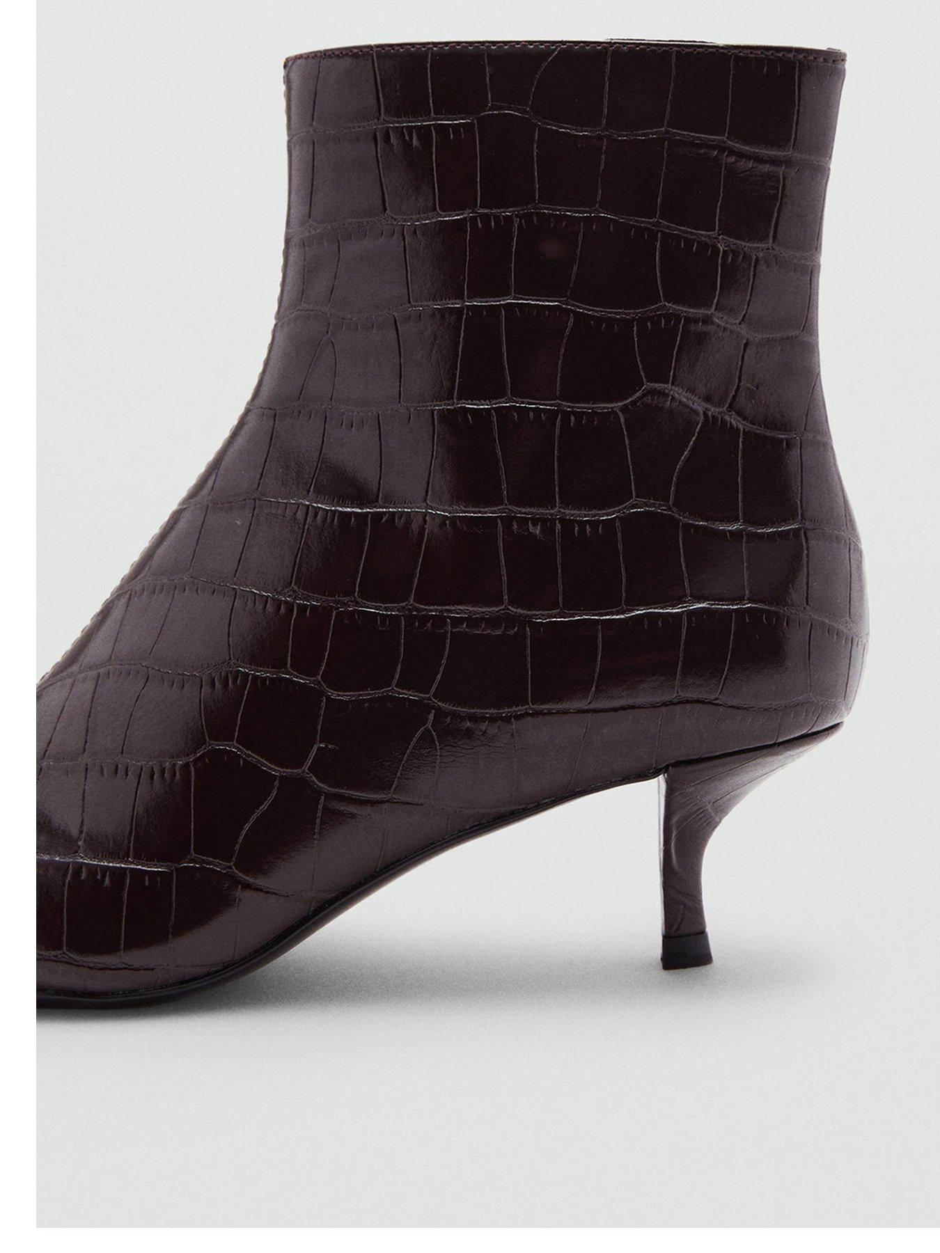 Image 3 of 6 of Mango Croc Effect Pointed Toe Ankle Boot - Brown