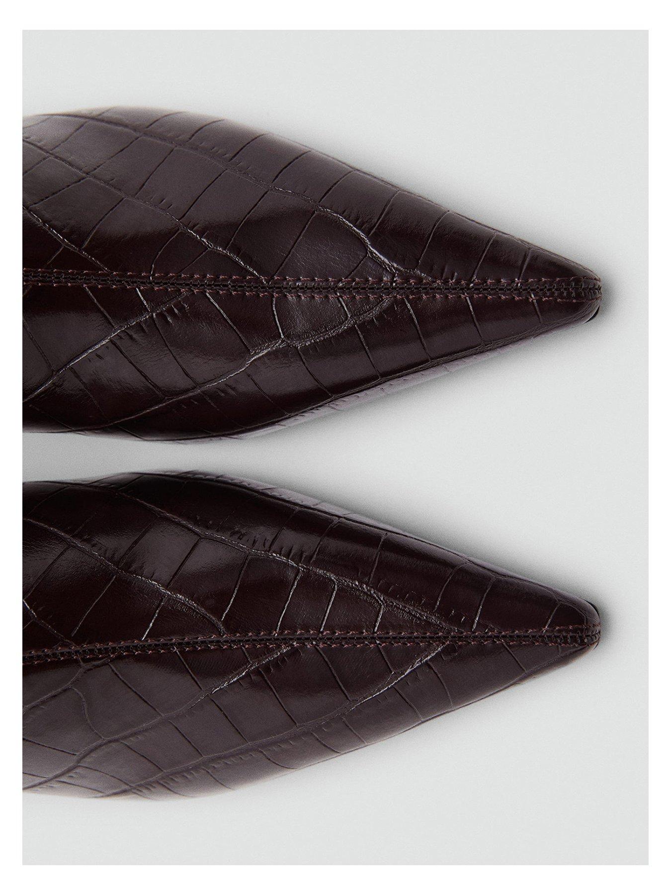 Image 4 of 6 of Mango Croc Effect Pointed Toe Ankle Boot - Brown