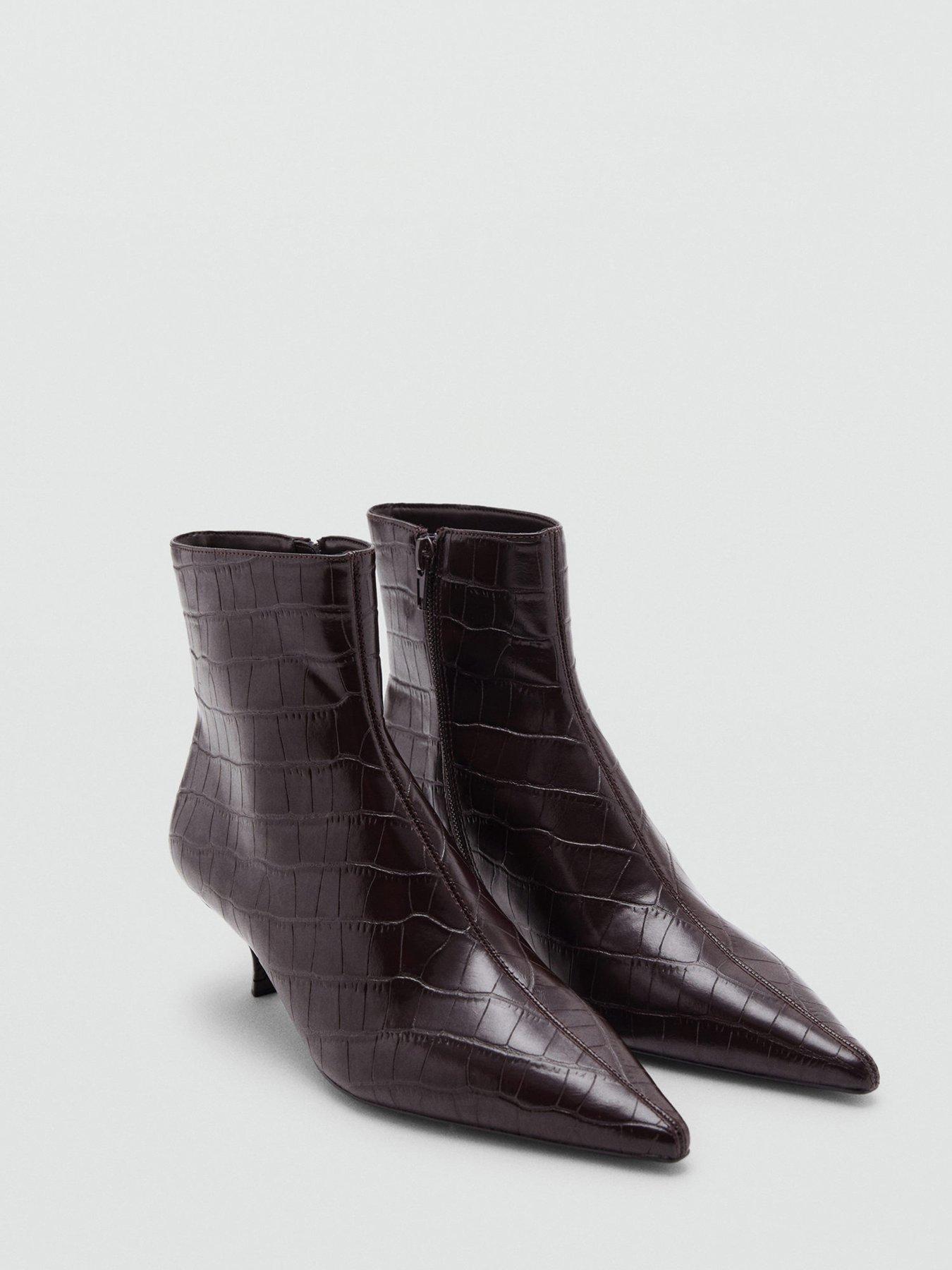 Image 6 of 6 of Mango Croc Effect Pointed Toe Ankle Boot - Brown