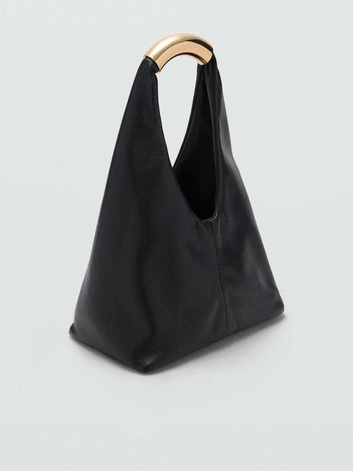 Mango Handbag With Metal Handle - Black