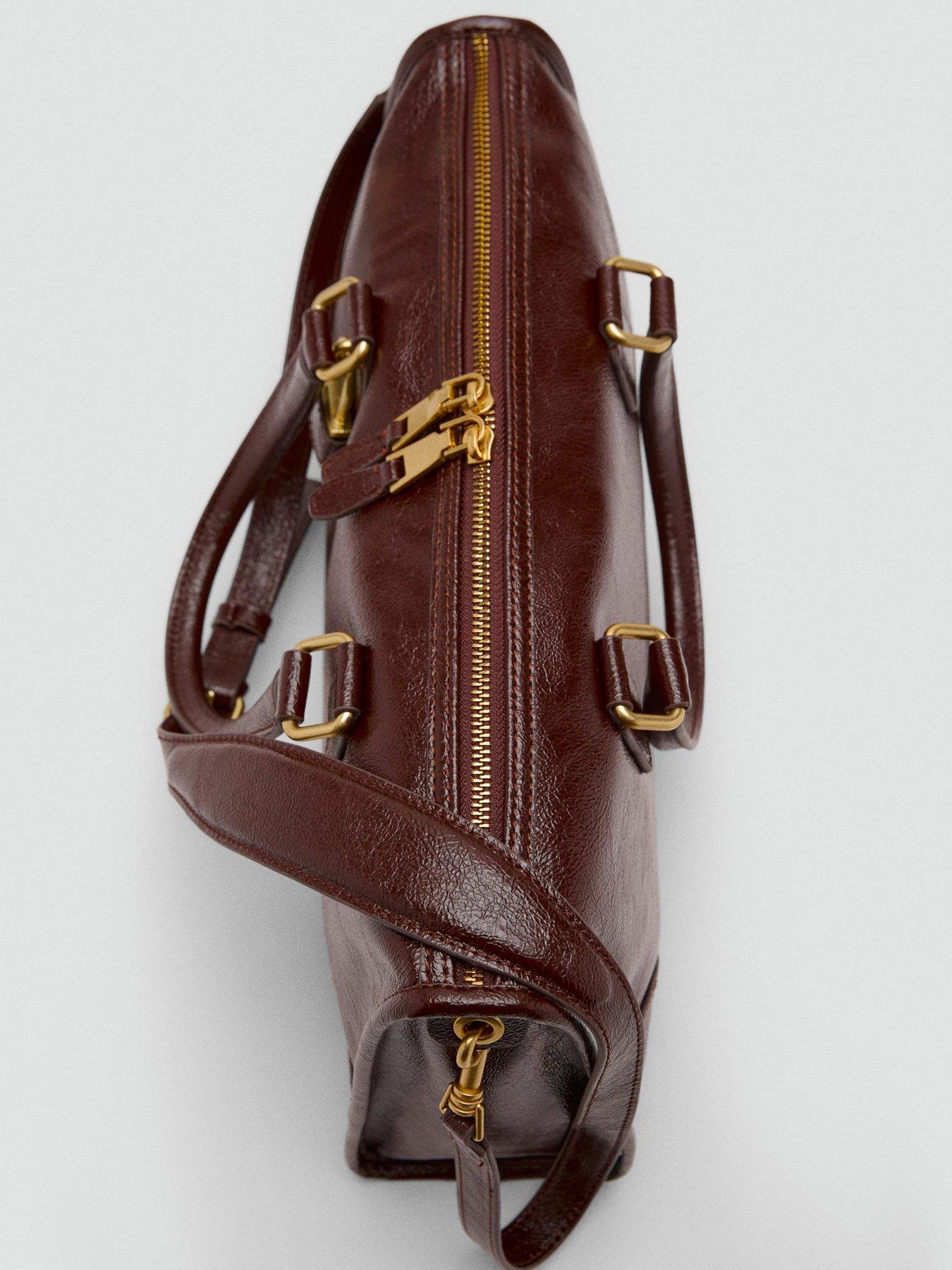 Image 4 of 6 of Mango Rectangular Handbag With Handles - Brown