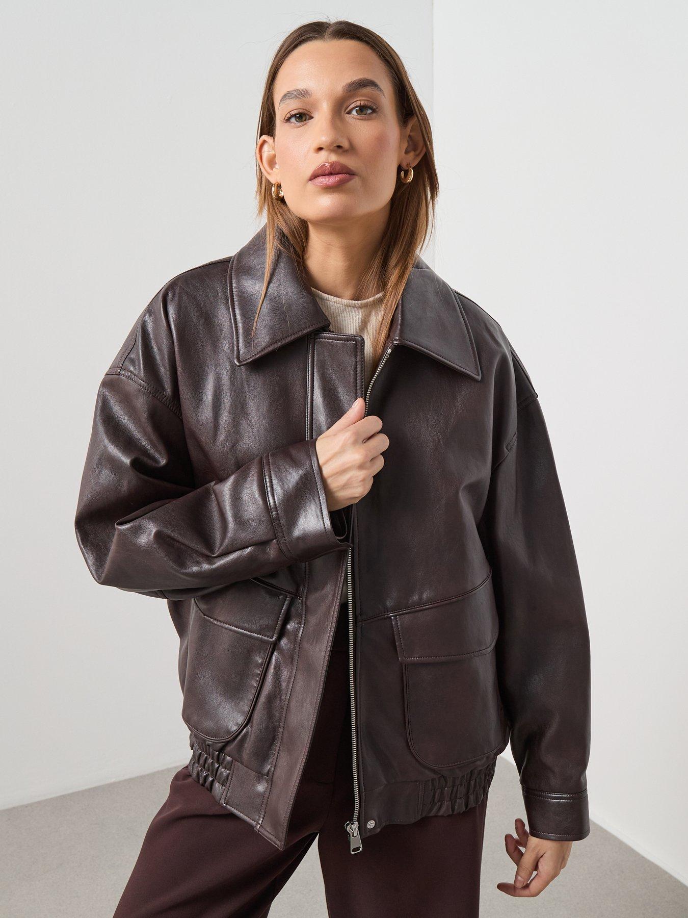 mango-oversized-leather-effect-jacket-brownoutfit