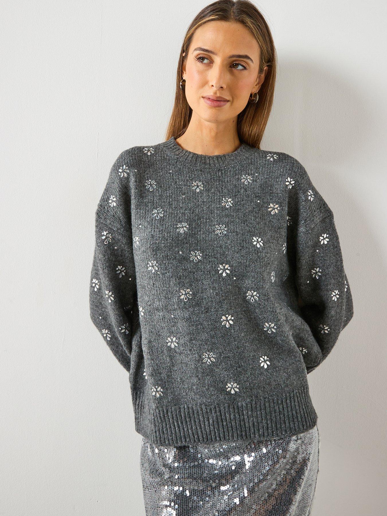 Mango Crystal Detail Sweatshirt - Grey