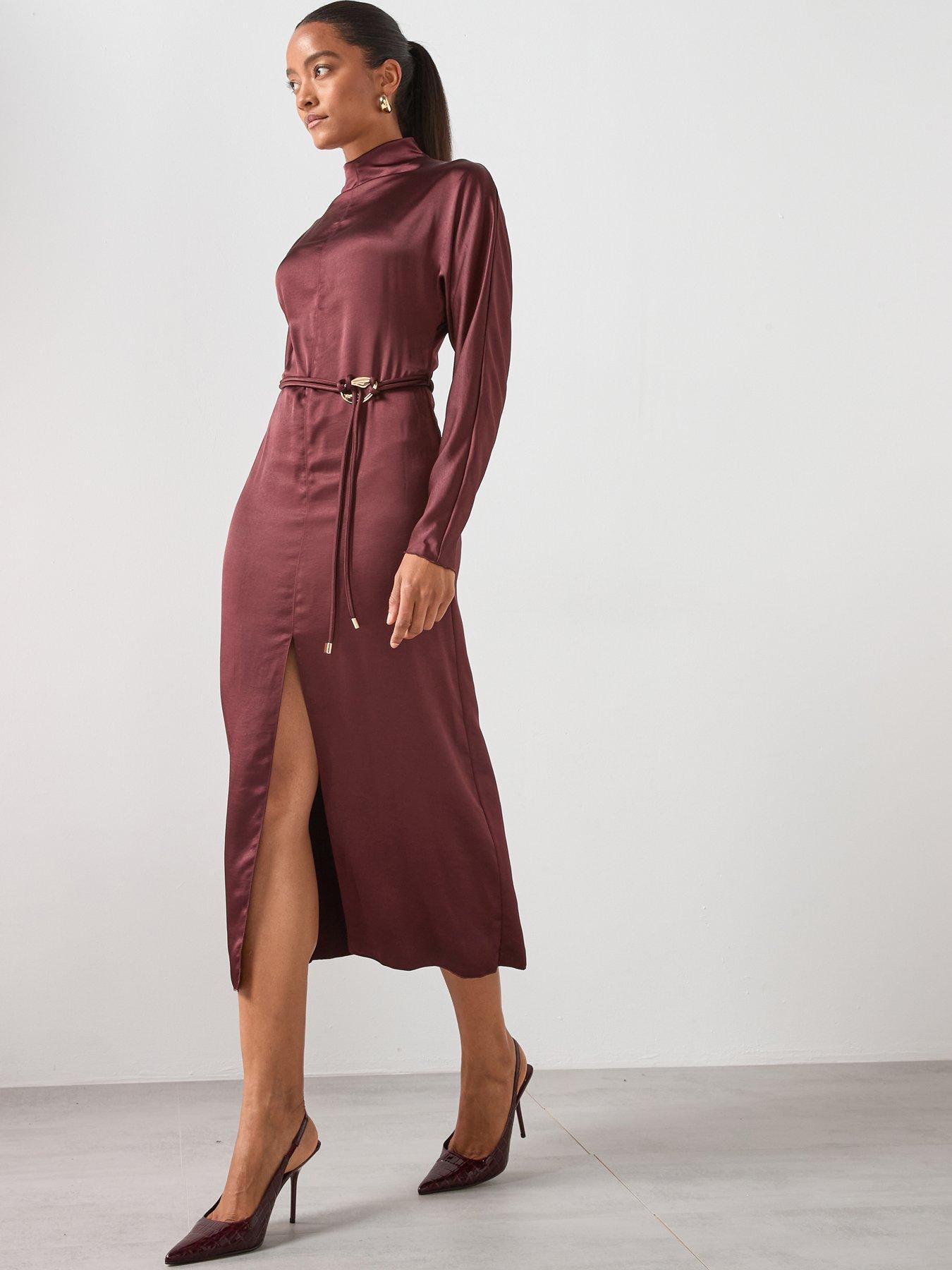 Mango High Neck Belted Dress - Purple
