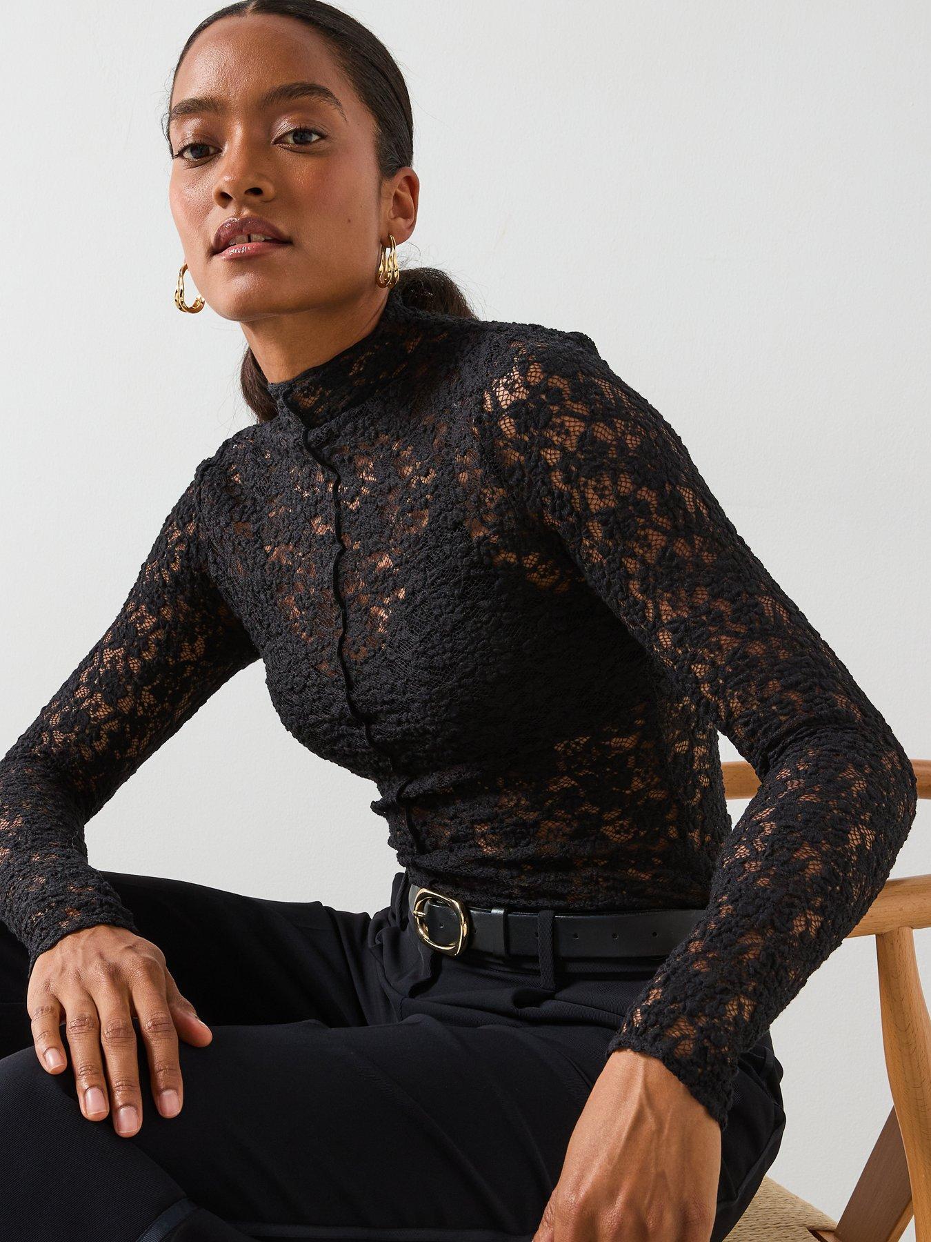 Image 4 of 6 of Mango Lace Top With Perkins Collar