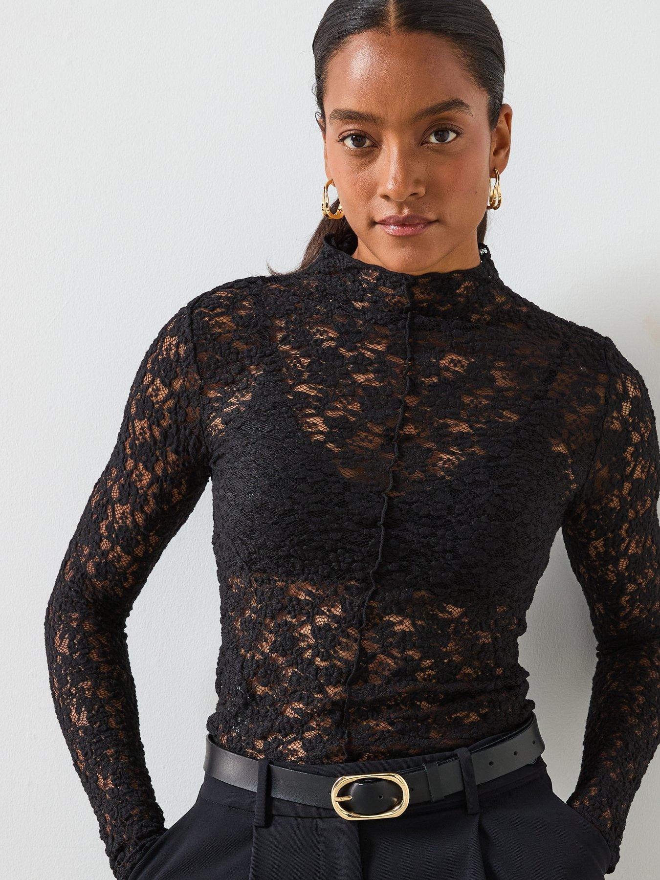 Image 5 of 6 of Mango Lace Top With Perkins Collar