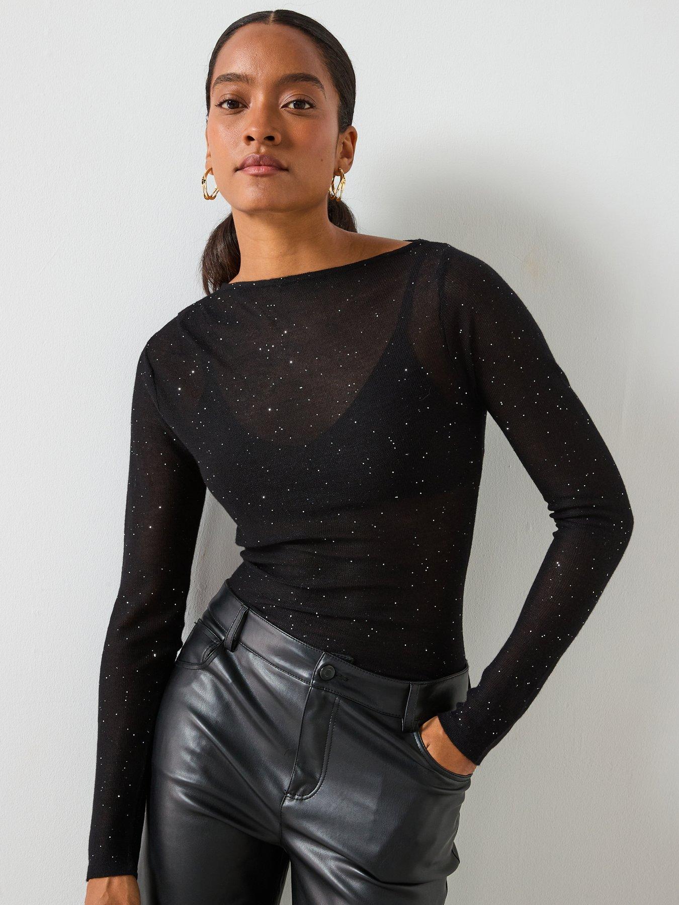 Image 1 of 6 of Mango Shiny Boat Neck Top