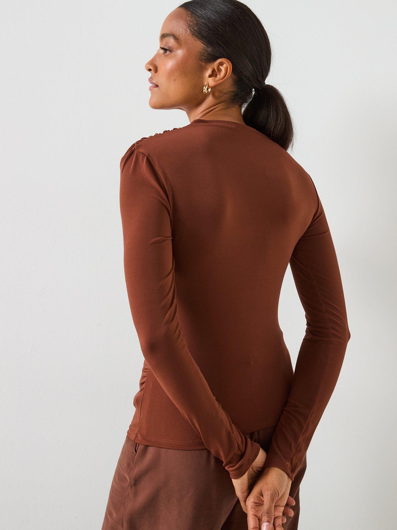 Image 2 of 6 of Mango Draped Fitted T-Shirt - Brown