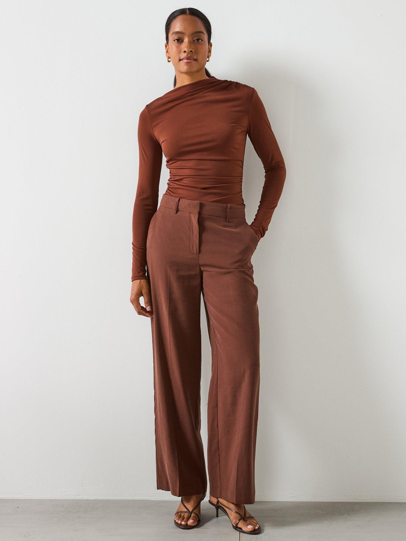 Image 3 of 6 of Mango Draped Fitted T-Shirt - Brown