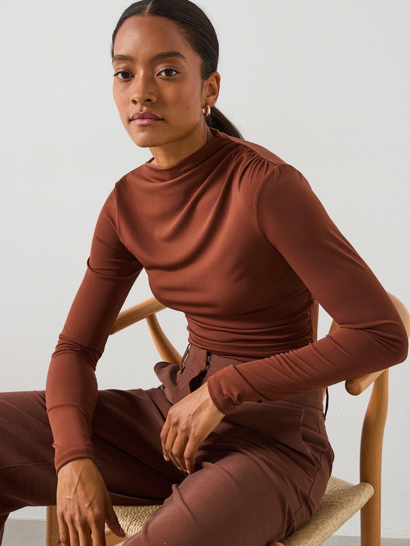 Image 4 of 6 of Mango Draped Fitted T-Shirt - Brown