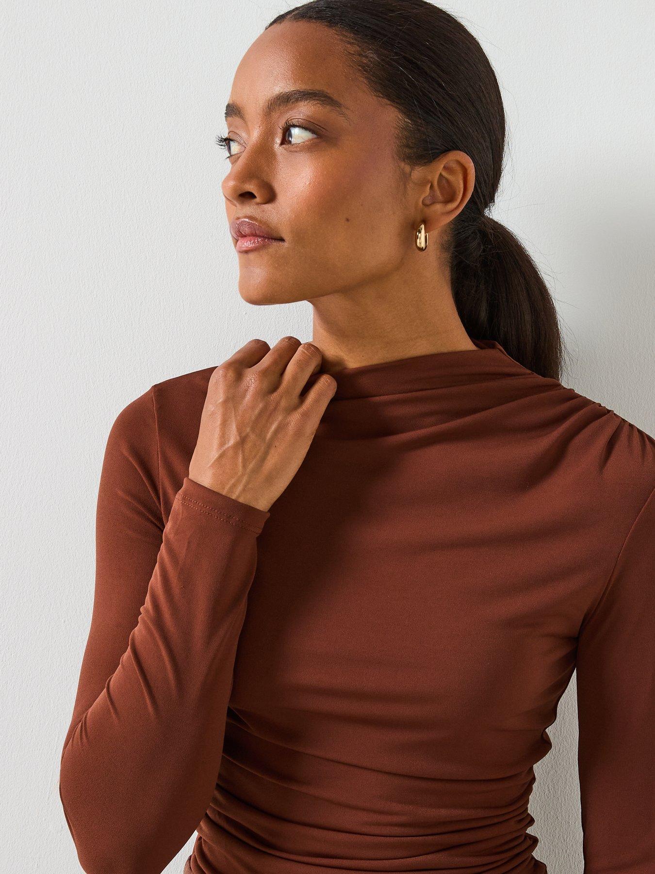 Image 5 of 6 of Mango Draped Fitted T-Shirt - Brown