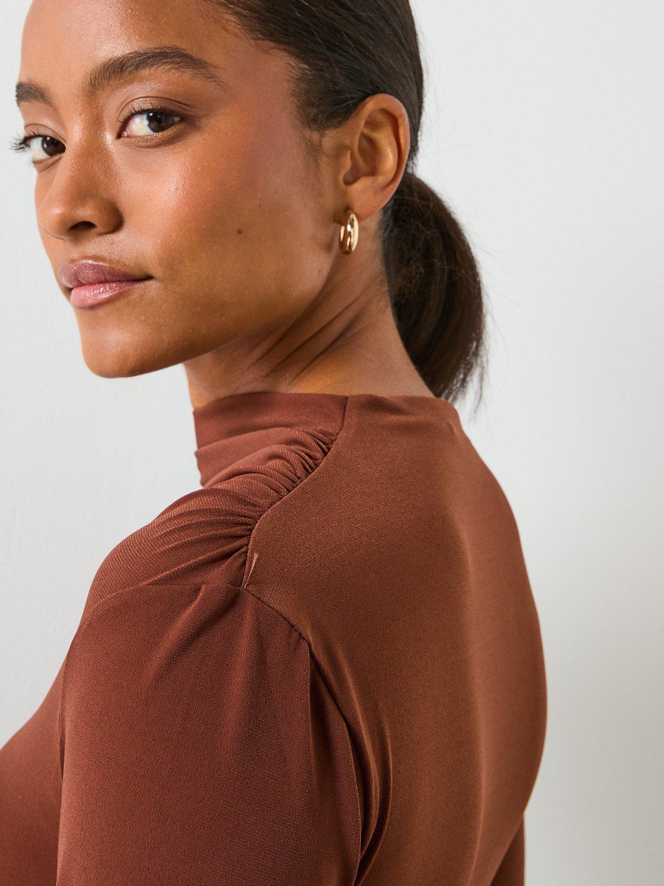 Image 6 of 6 of Mango Draped Fitted T-Shirt - Brown