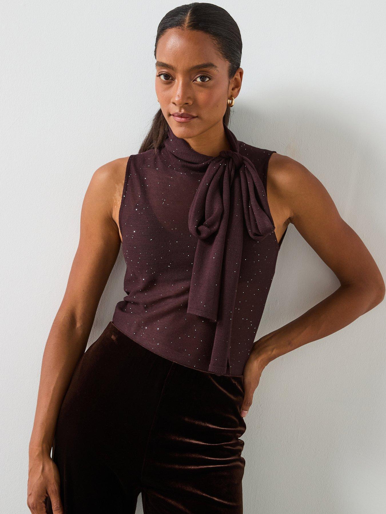mango-shiny-top-with-bow-detail-brown
