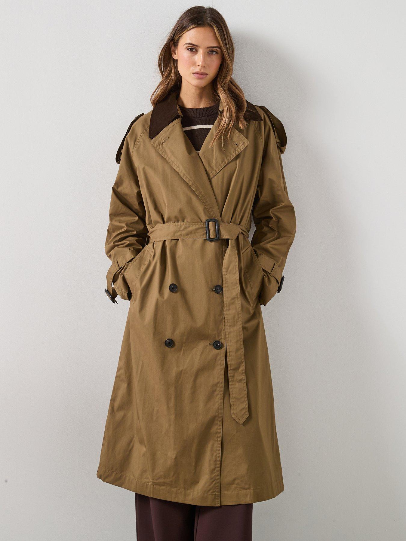 Mango Double Breasted Trench Coat With Corduroy Collar - Green