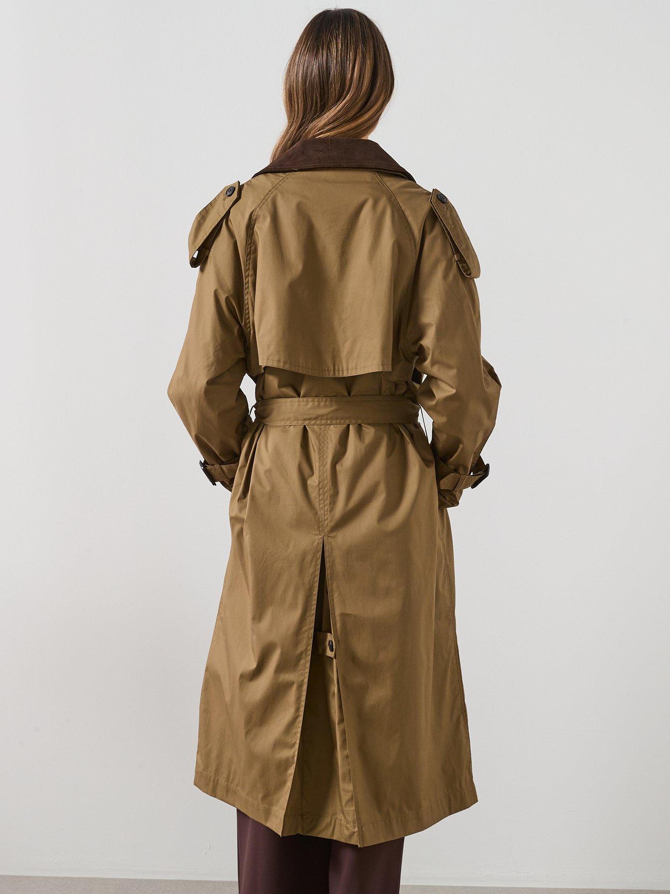 mango-double-breasted-trench-coat-with-corduroy-collar-greenstillFront
