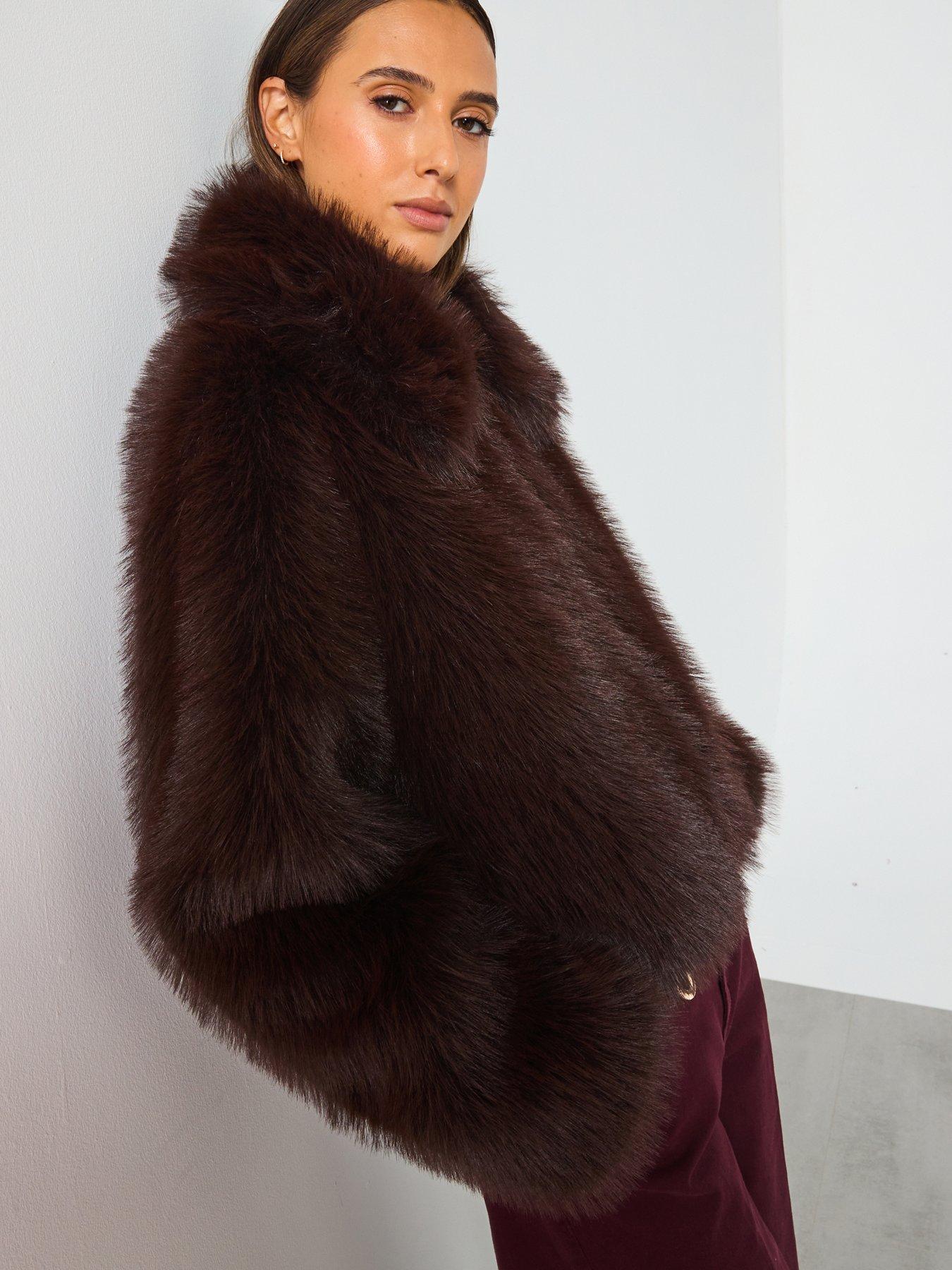 mango-faux-fur-jacket-with-lapels-brownfront