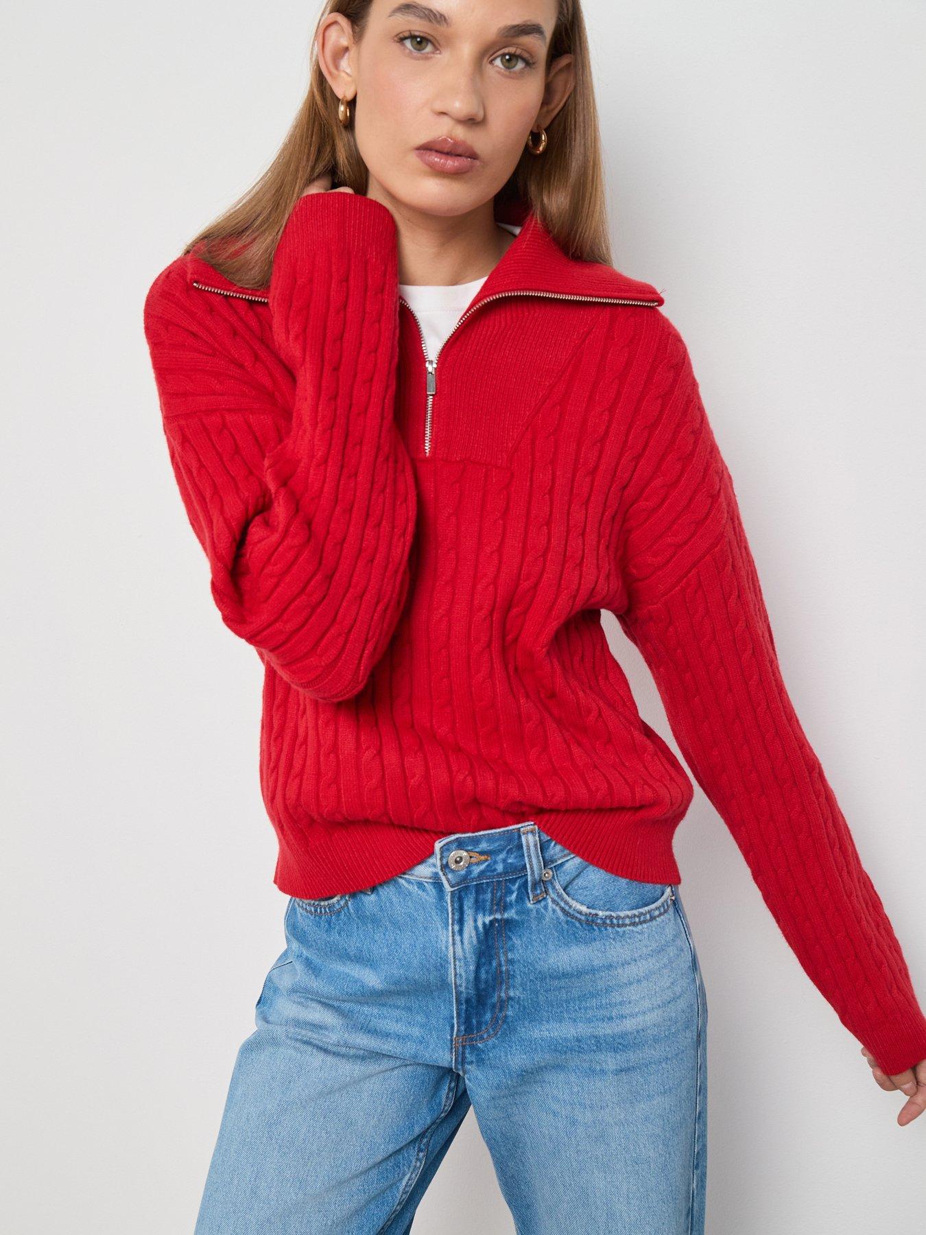 mango-quarter-zip-jumper-redfront