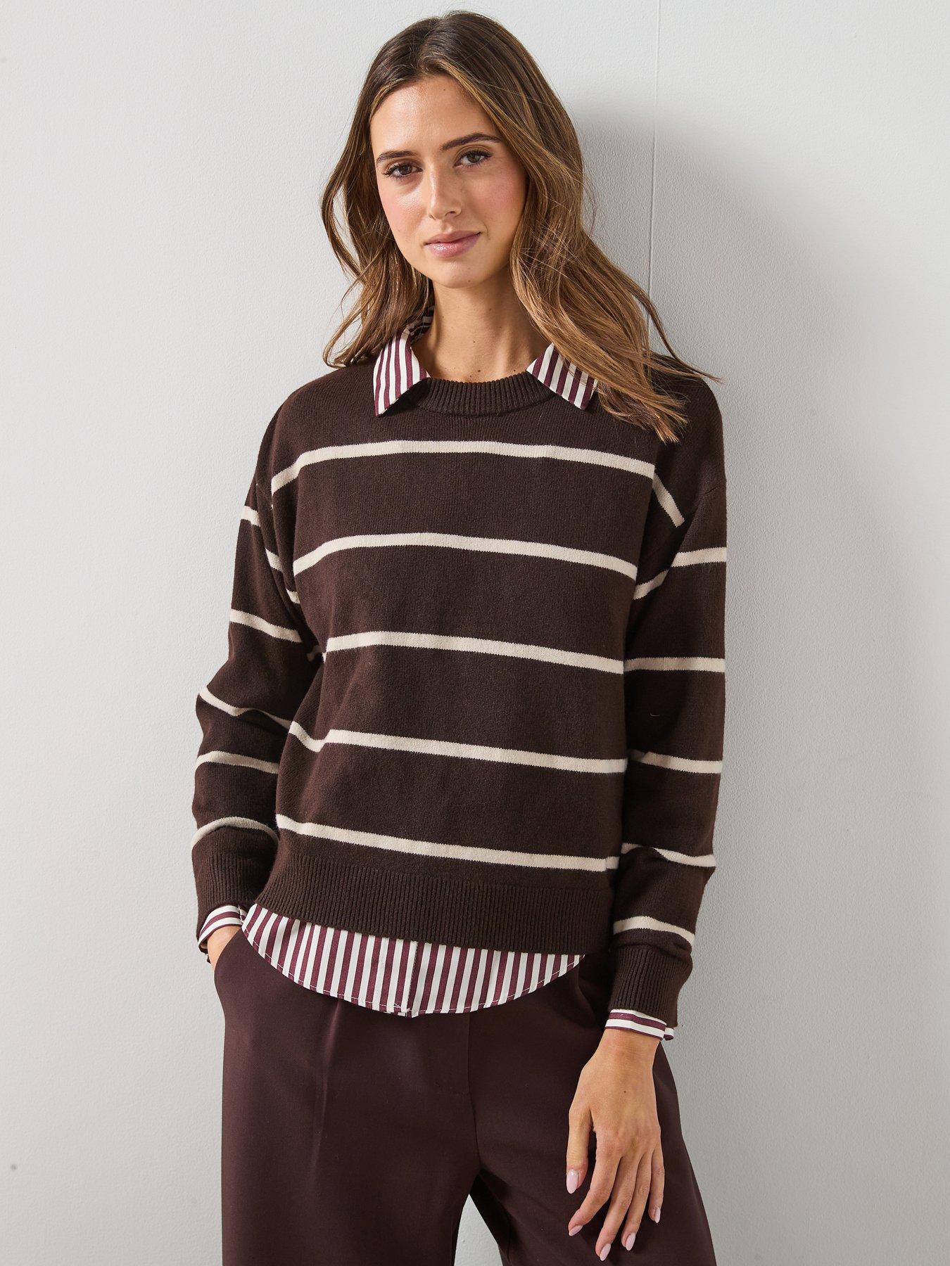 Mango Oversized Stripe Jumper - Brown