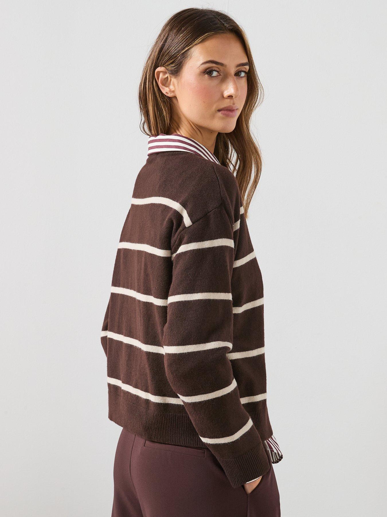 Image 2 of 6 of Mango Oversized Stripe Jumper - Brown