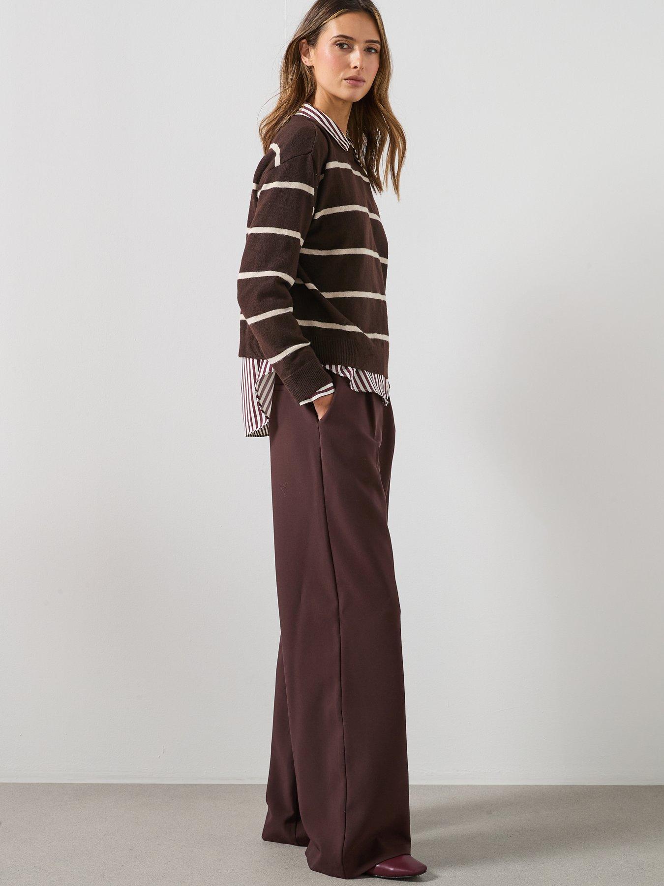Image 4 of 6 of Mango Oversized Stripe Jumper - Brown