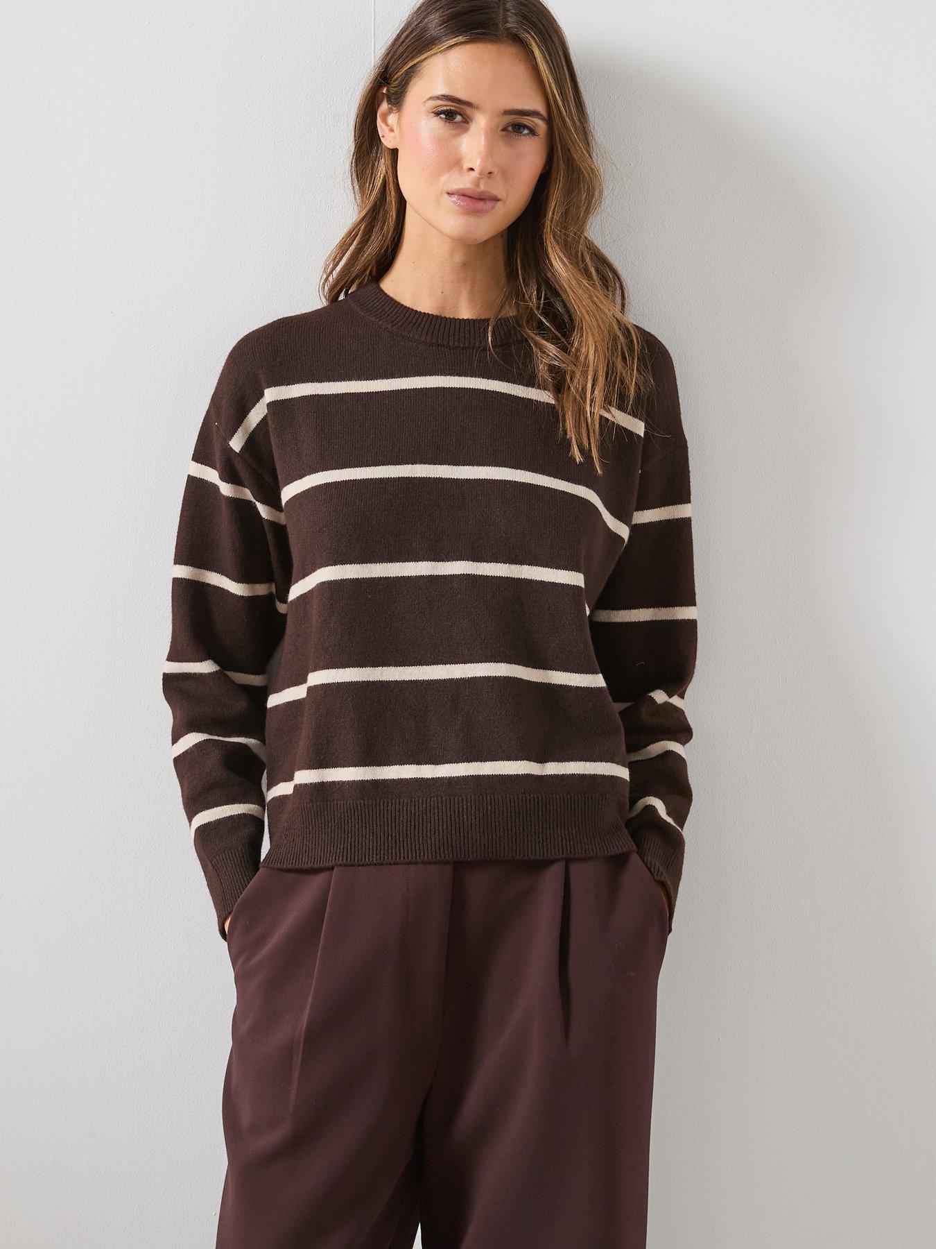 Image 6 of 6 of Mango Oversized Stripe Jumper - Brown