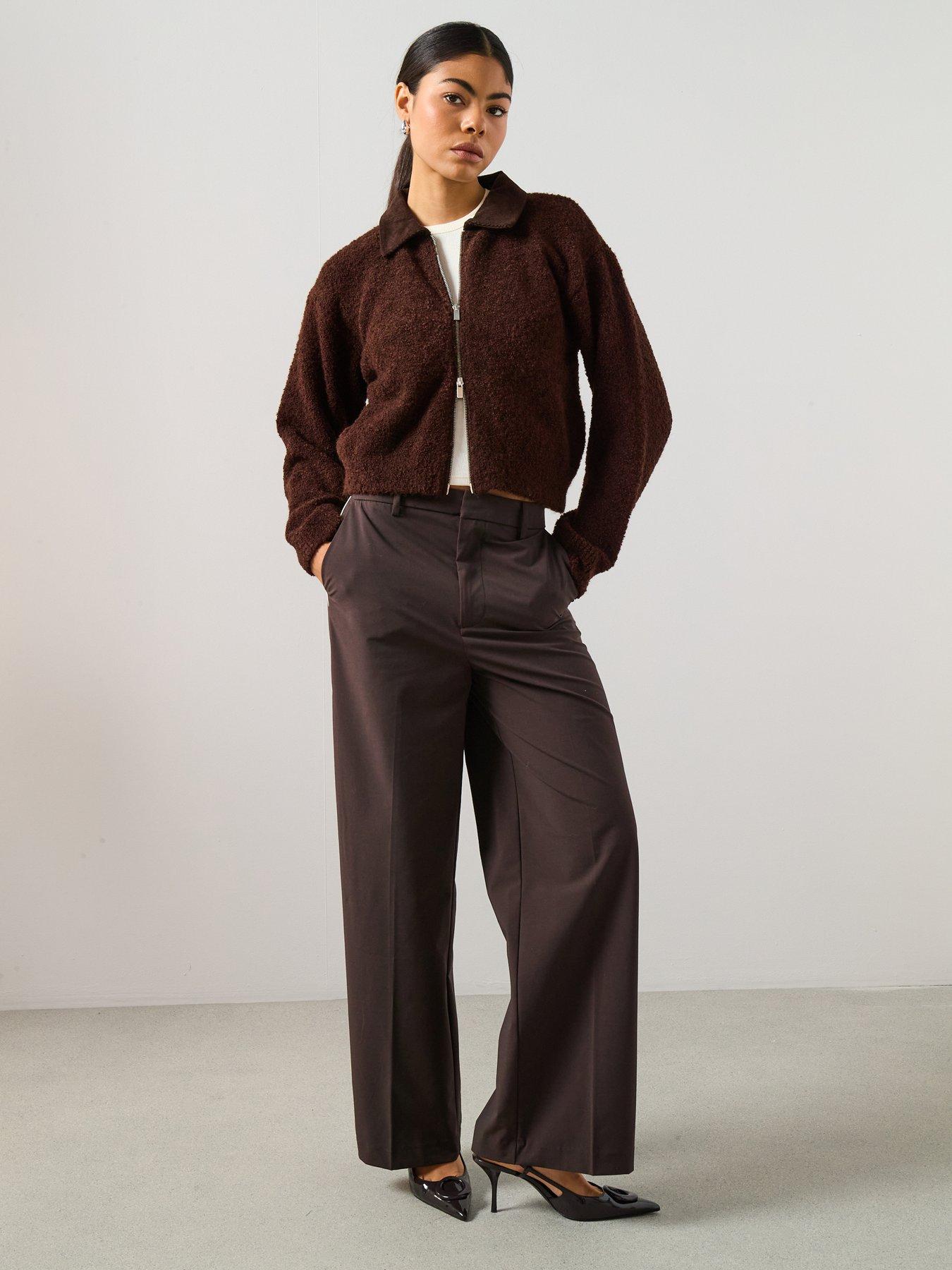 mango-zip-up-boucle-collared-cardigan-brownback