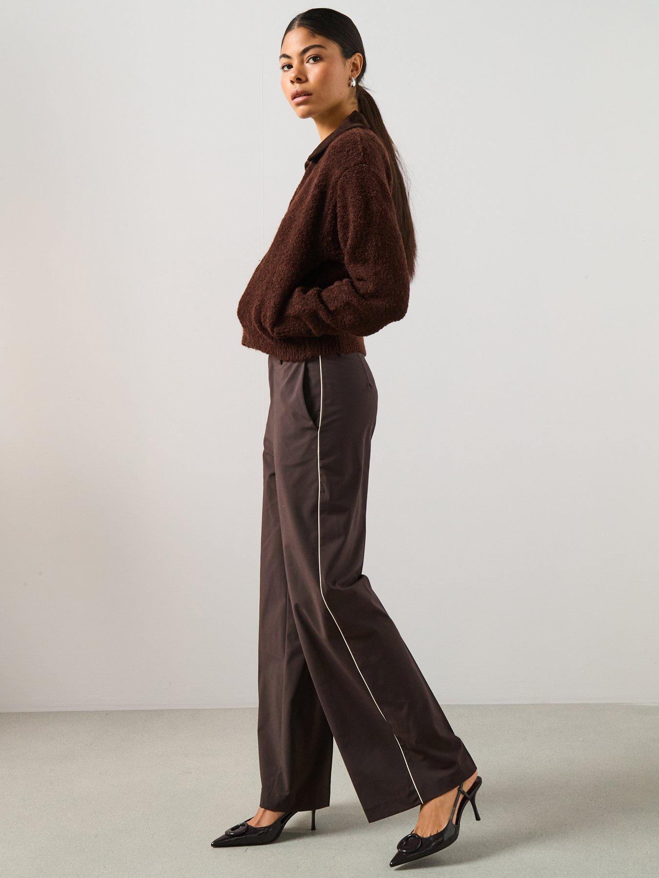 mango-zip-up-boucle-collared-cardigan-browndetail