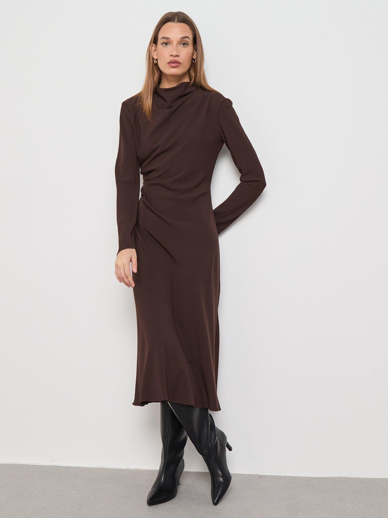 mango-ruched-dress-with-draped-necklinefront
