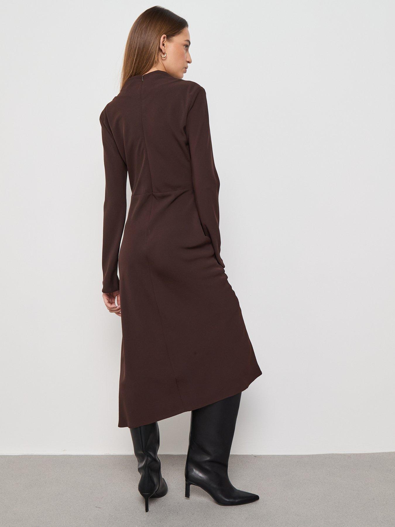 mango-ruched-dress-with-draped-necklinestillFront