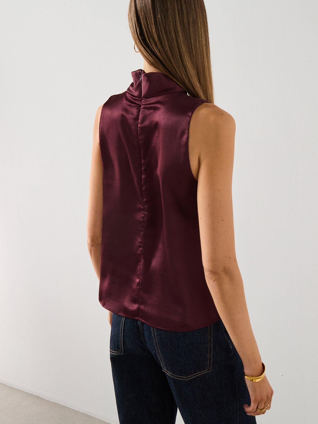 mango-high-neck-satin-blouse-burgundystillFront