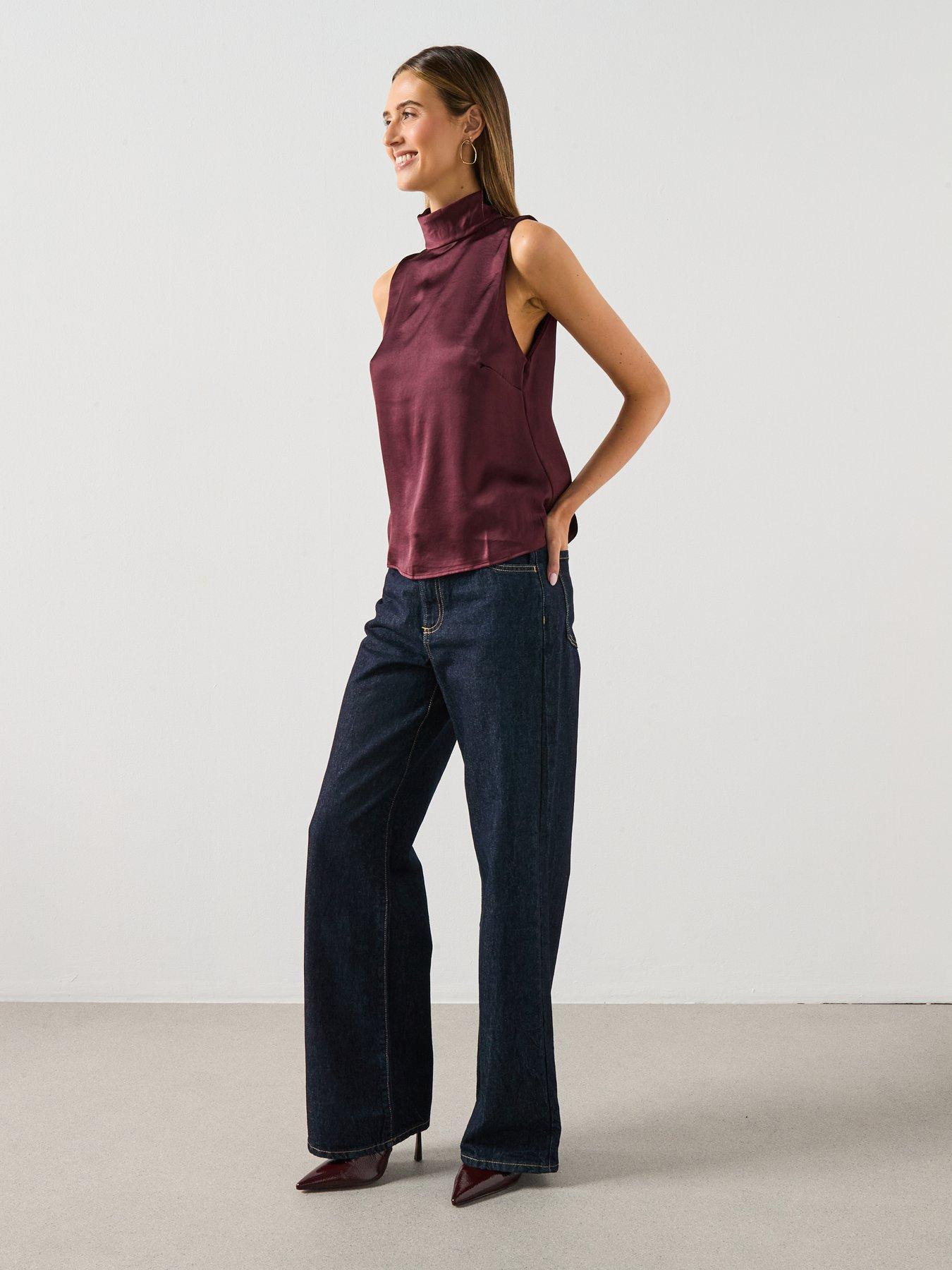 mango-high-neck-satin-blouse-burgundydetail