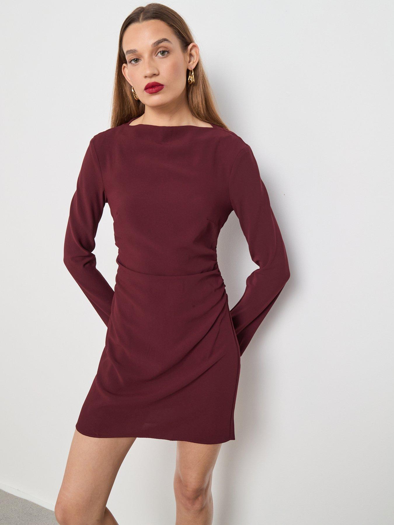 mango-boat-neck-ruched-dress