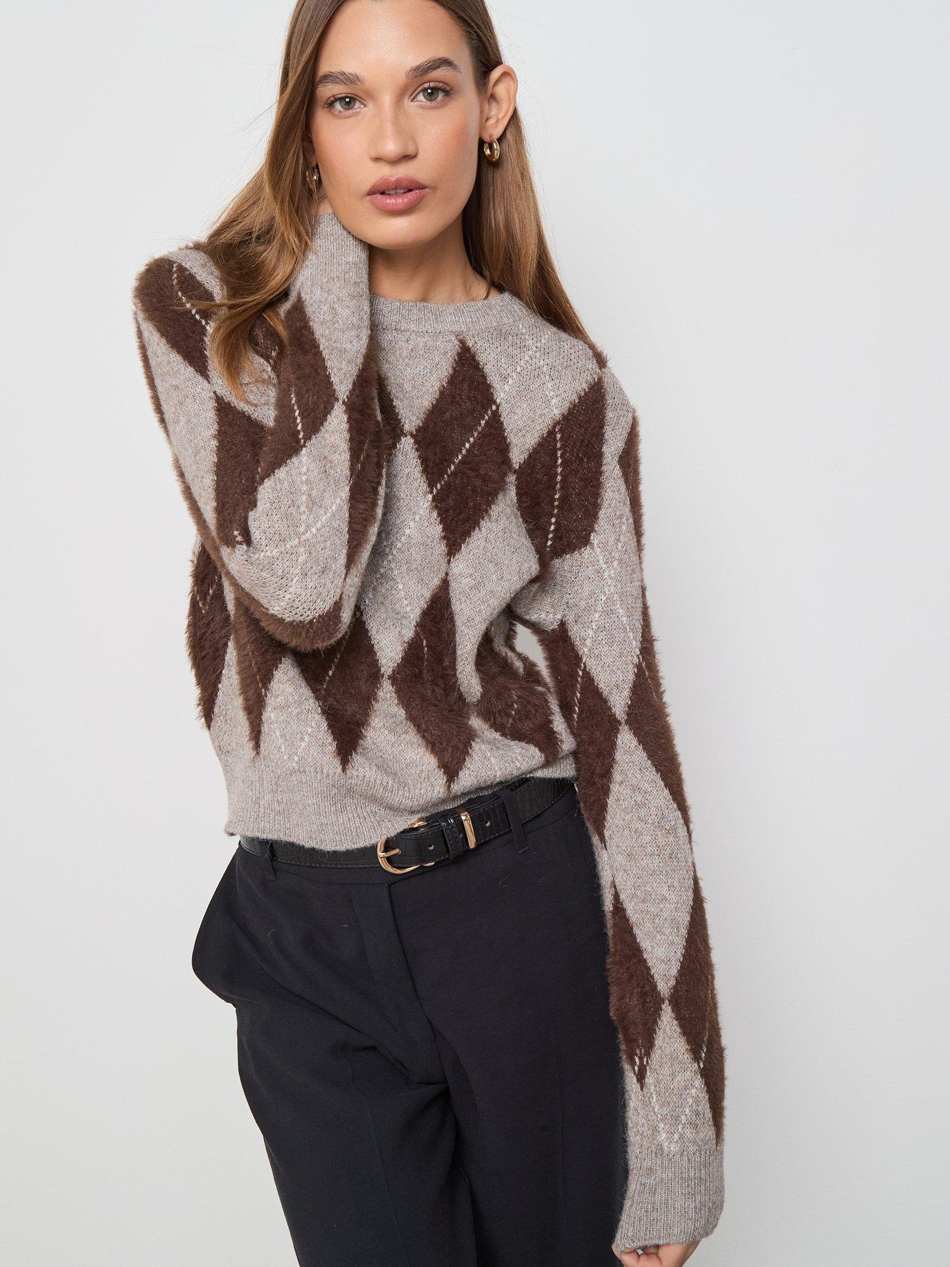 Image 1 of 6 of Mango Diamond Patterned Knitted Sweater