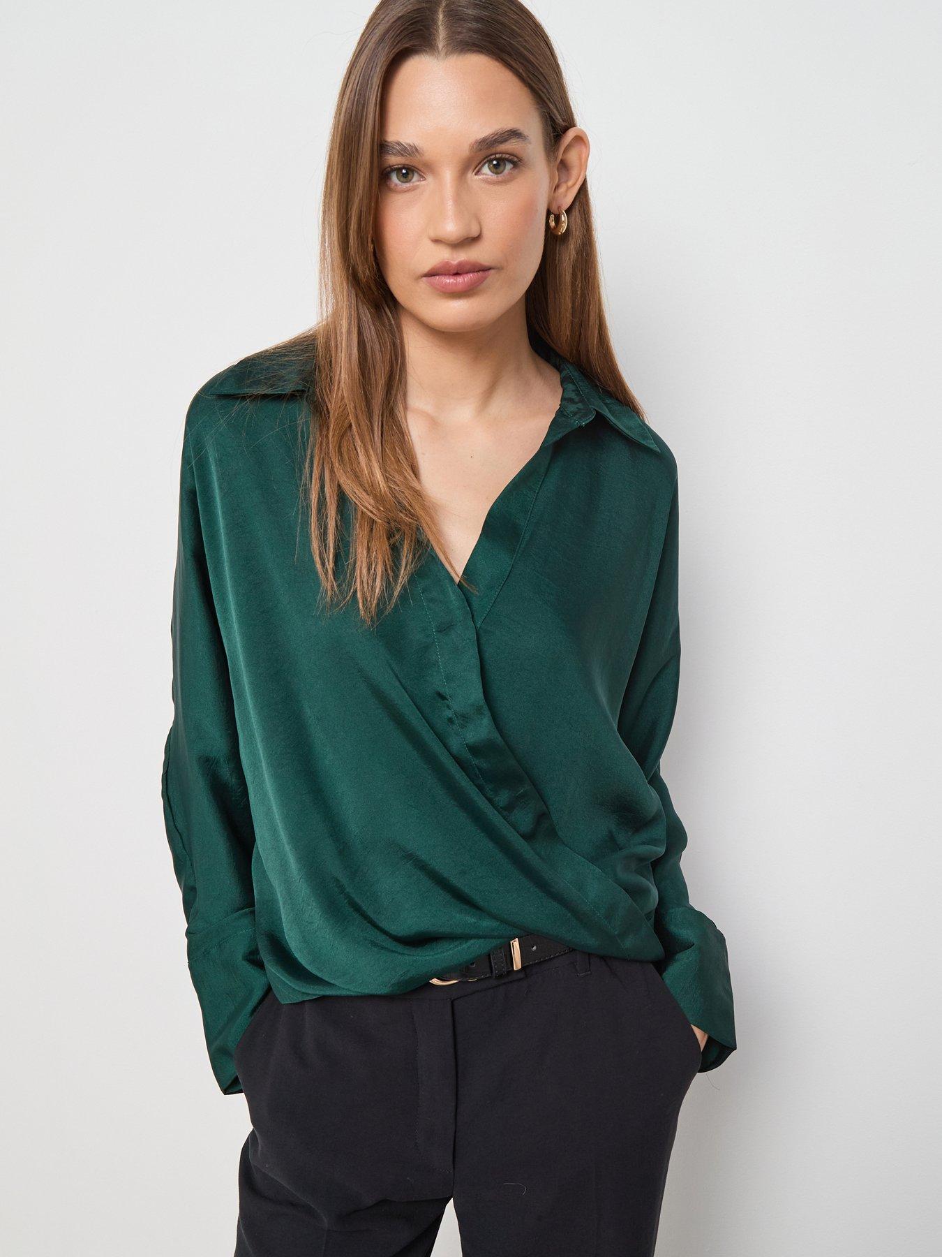mango-cross-over-satin-blouse-green