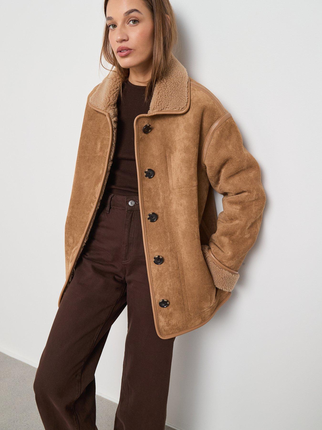 Image 1 of 6 of Mango Faux Shearling Leather Effect Coat
