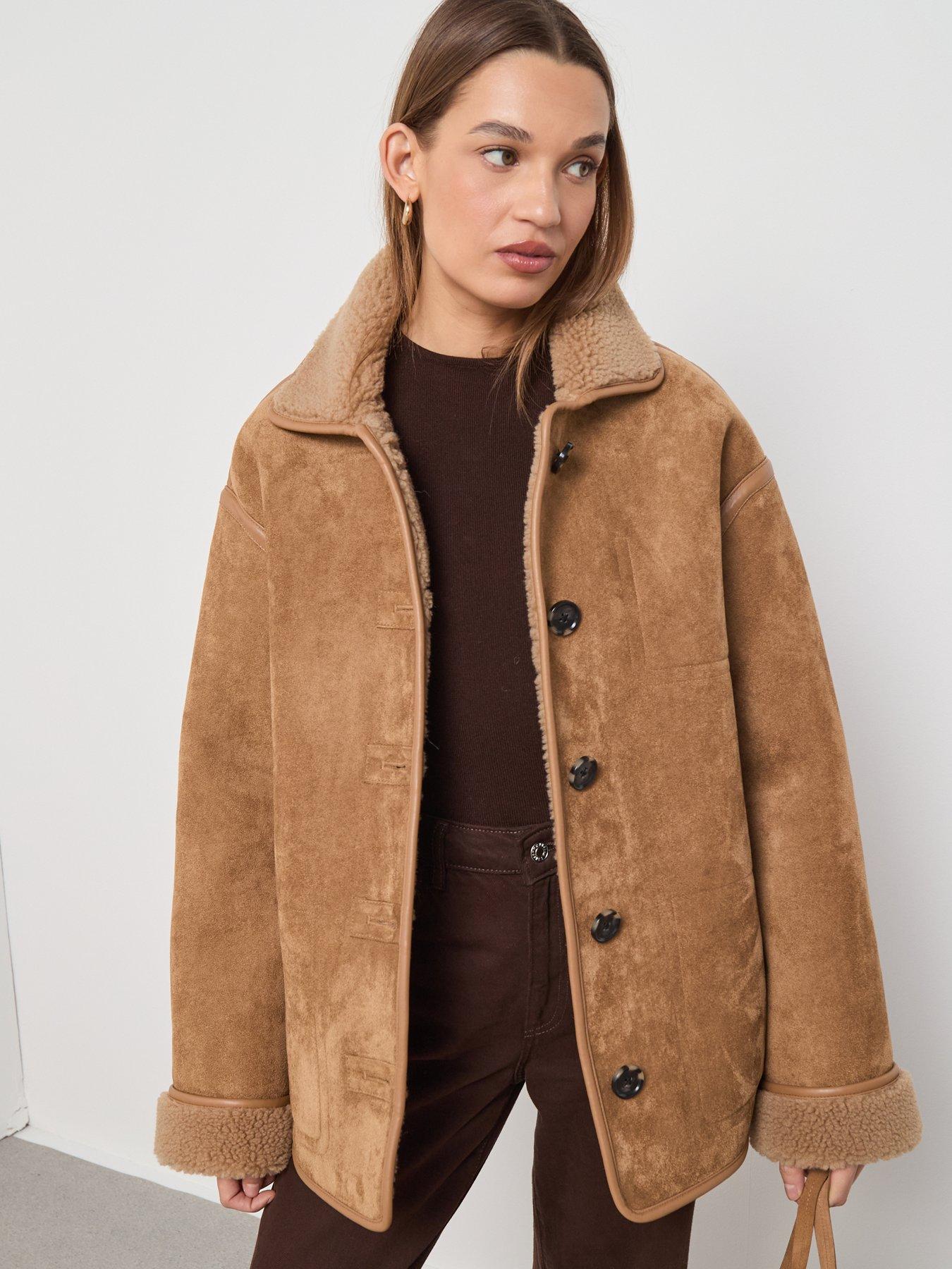 Image 4 of 6 of Mango Faux Shearling Leather Effect Coat