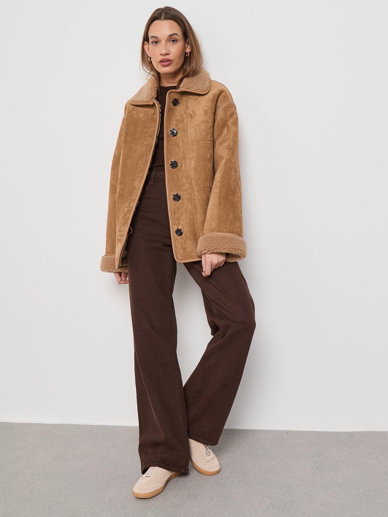Image 5 of 6 of Mango Faux Shearling Leather Effect Coat