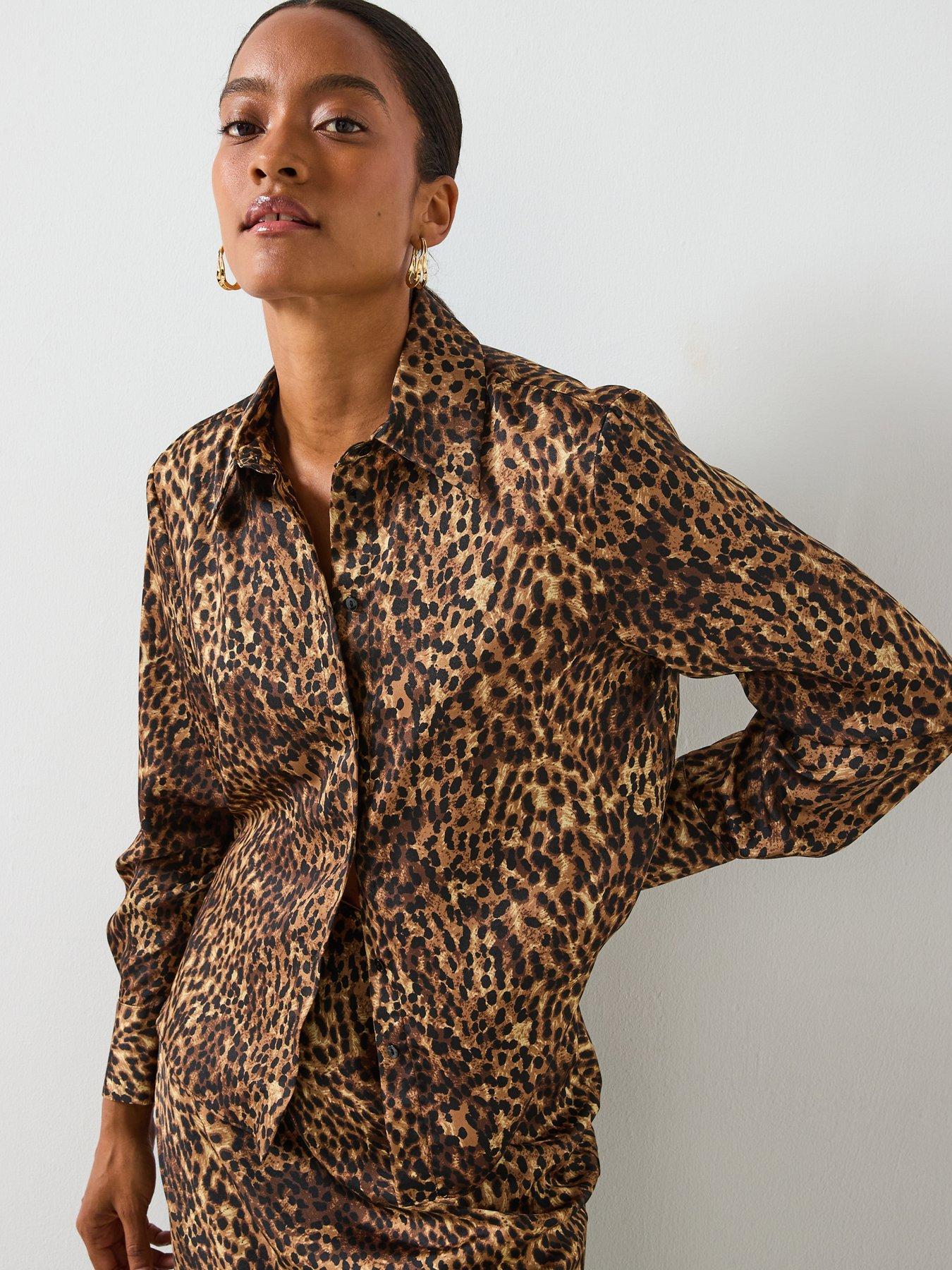 Image 1 of 6 of Mango Satin Leopard Shirt