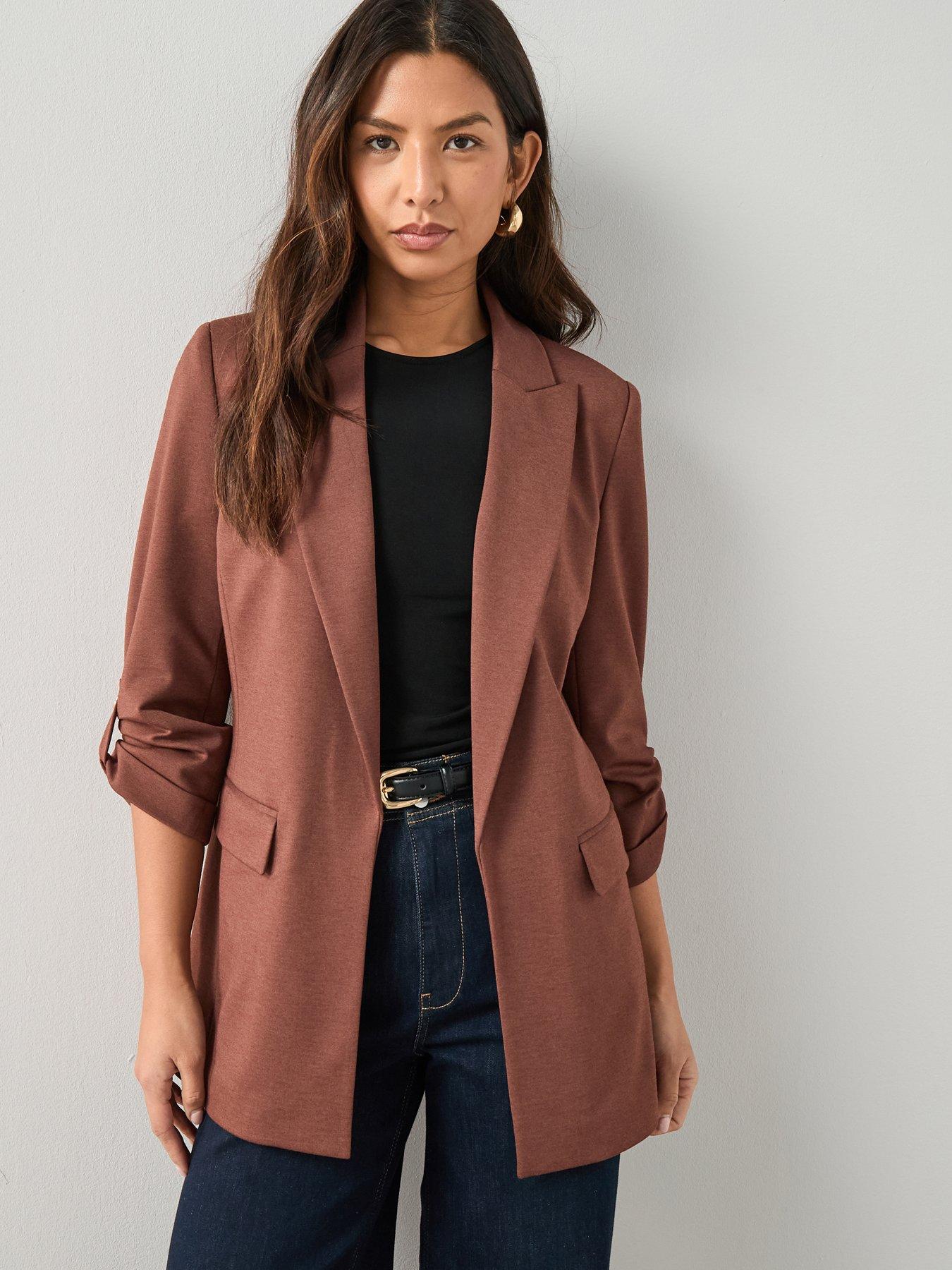 The Very Collection Jersey Button Tab Blazer - Brown