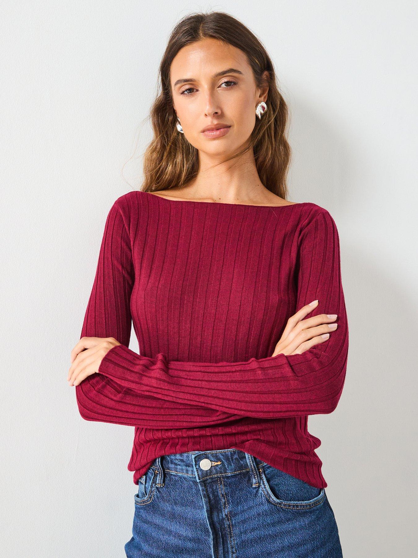 mango-boat-neck-ribbed-sweater-red