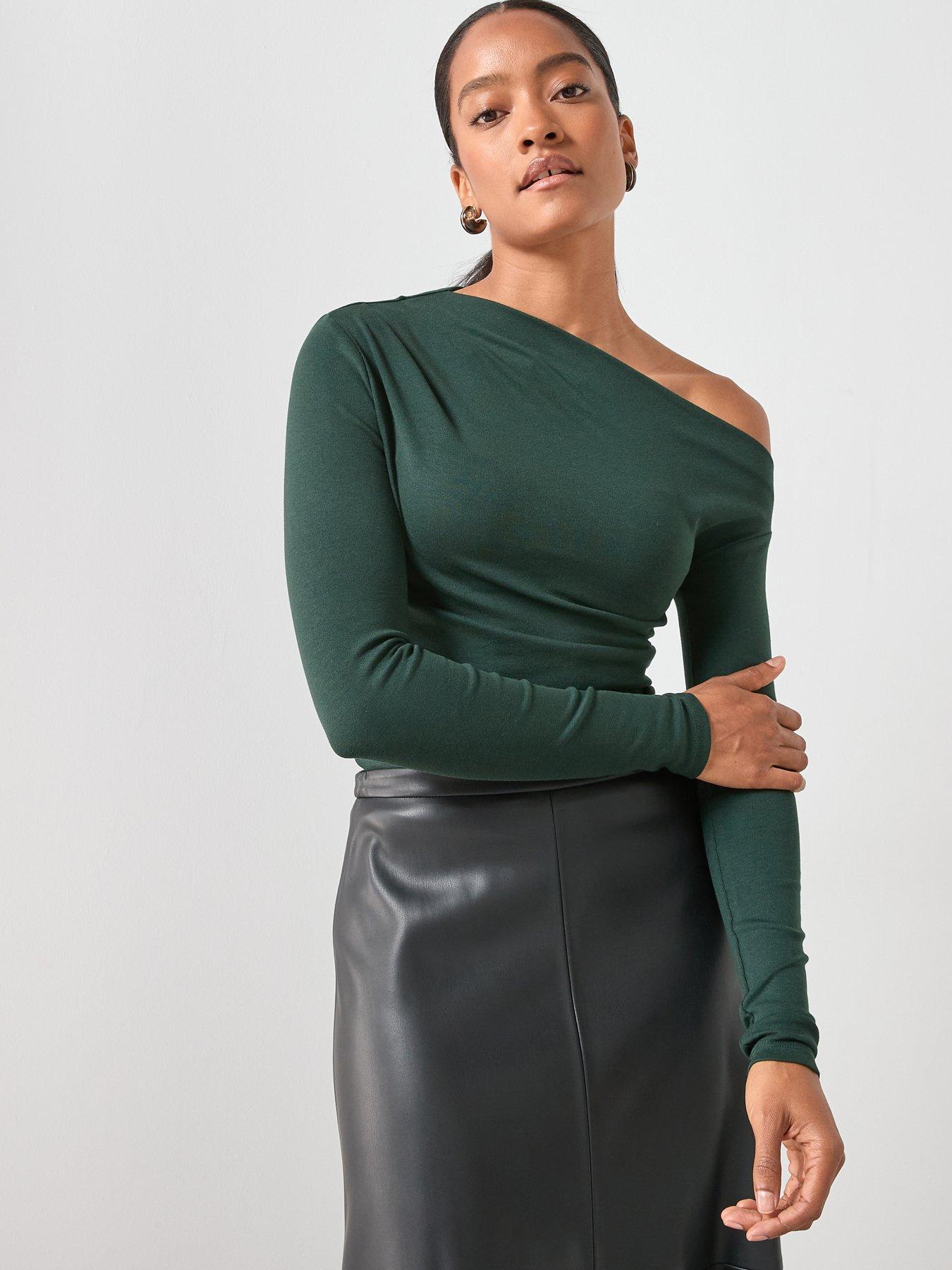 Mango Long Sleeve T-Shirt With Asymmetric Neckline - Green