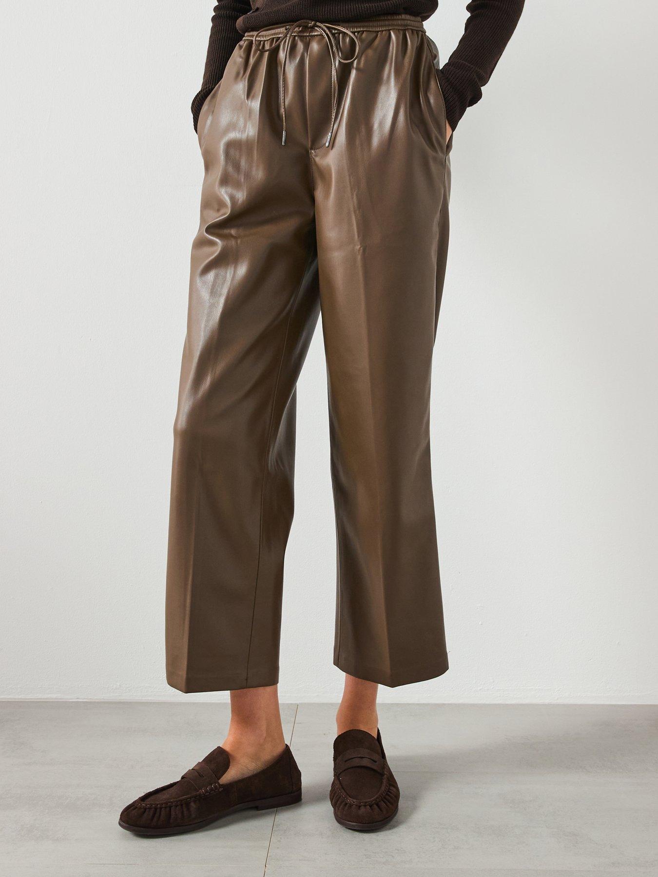Mango Leather Effect Elastic Waist Trousers - Grey