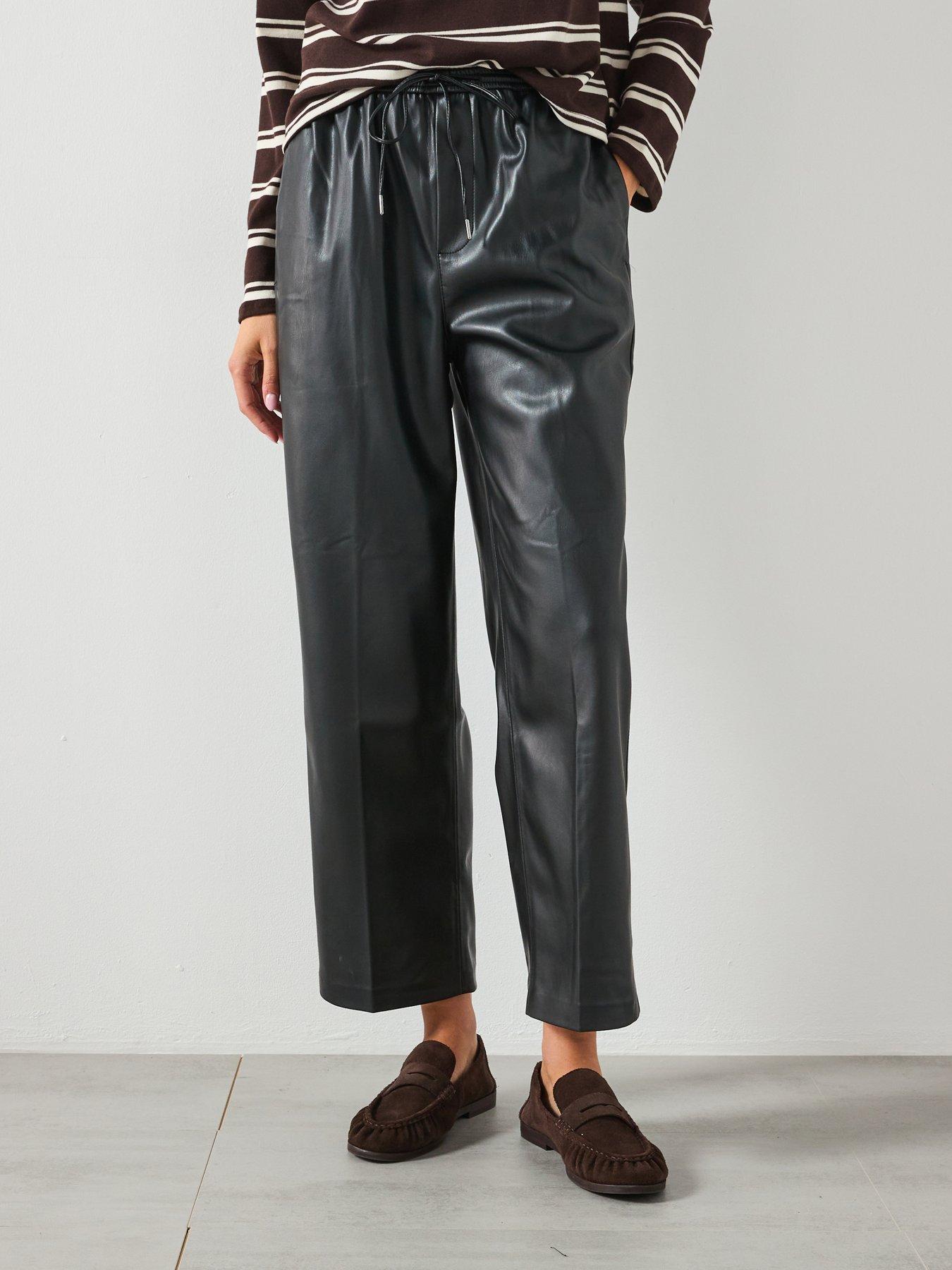 Mango Leather Effect Elastic Waist Trousers - Black