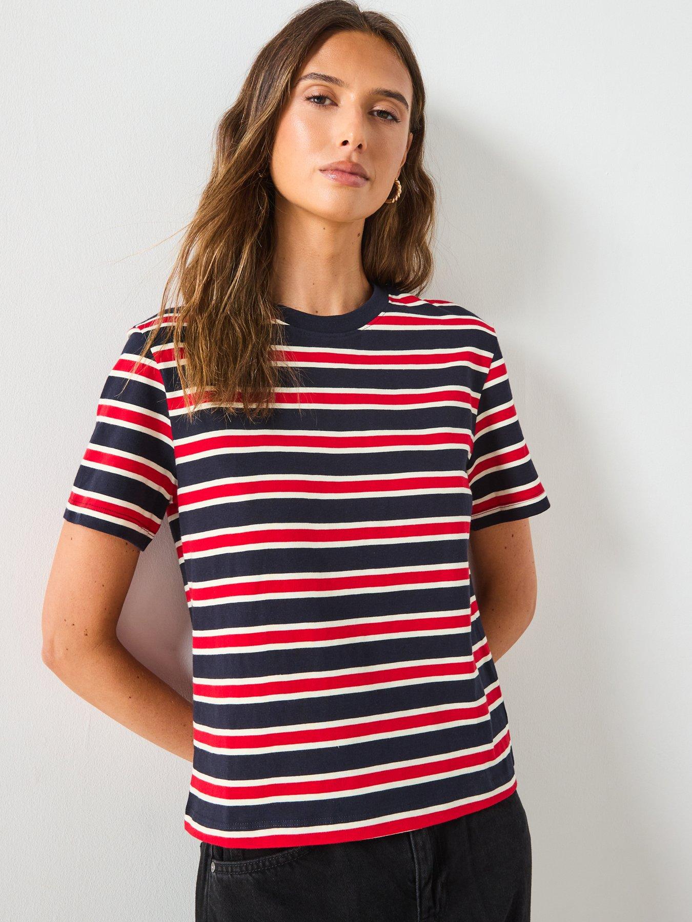 Mango Striped Cotton T-Shirt - Navy