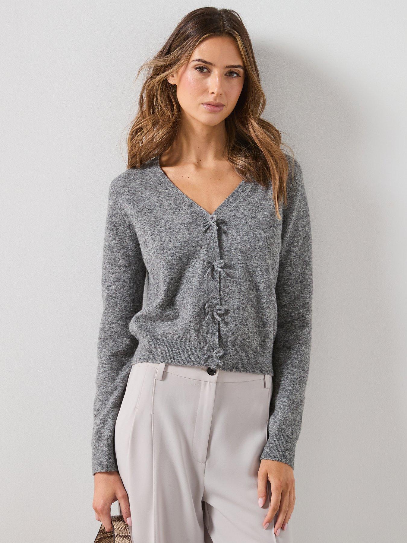 Mango V-Neck Wool Blend Cardigan - Grey