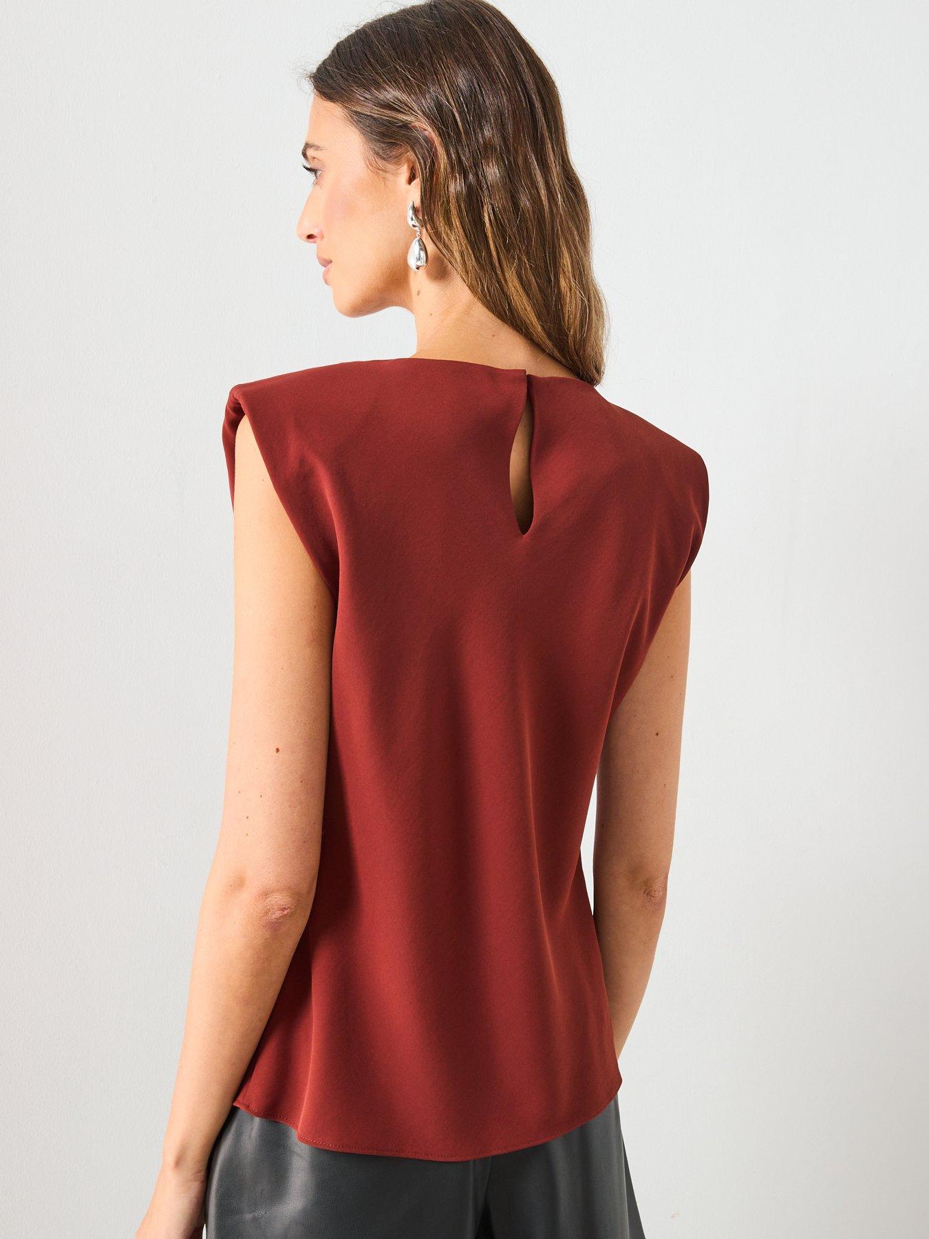 mango-ruched-blouse-with-shoulder-pads-brownstillFront
