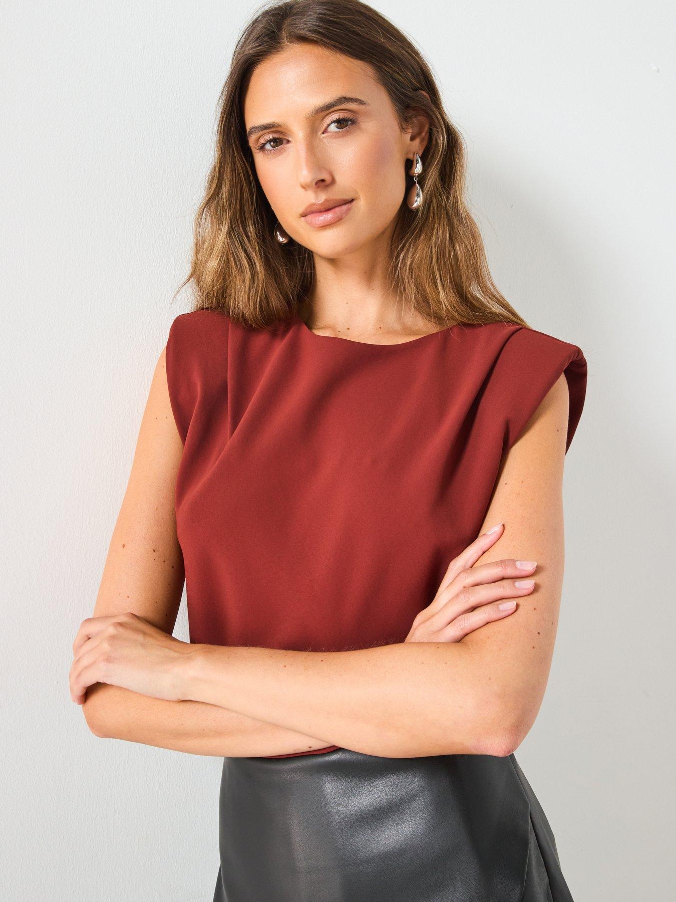 mango-ruched-blouse-with-shoulder-pads-browndetail