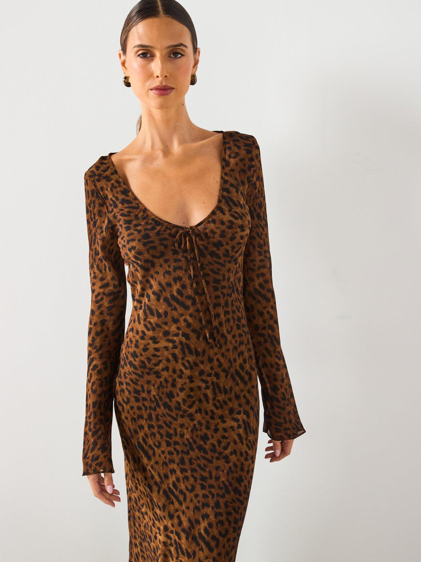 Mango Long Sleeved Leopard Print Dress - Black