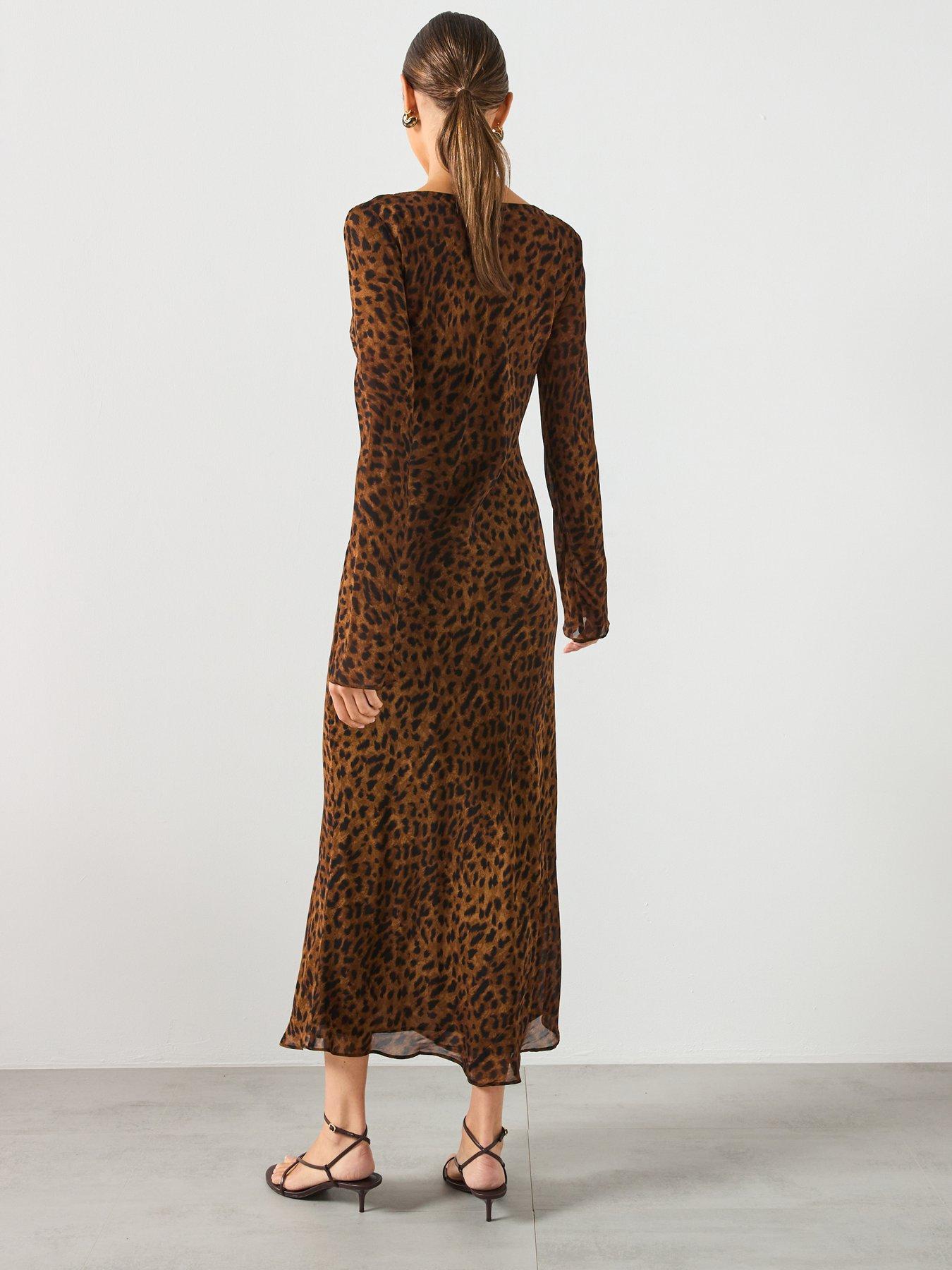 Image 2 of 6 of Mango Long Sleeved Leopard Print Dress - Black